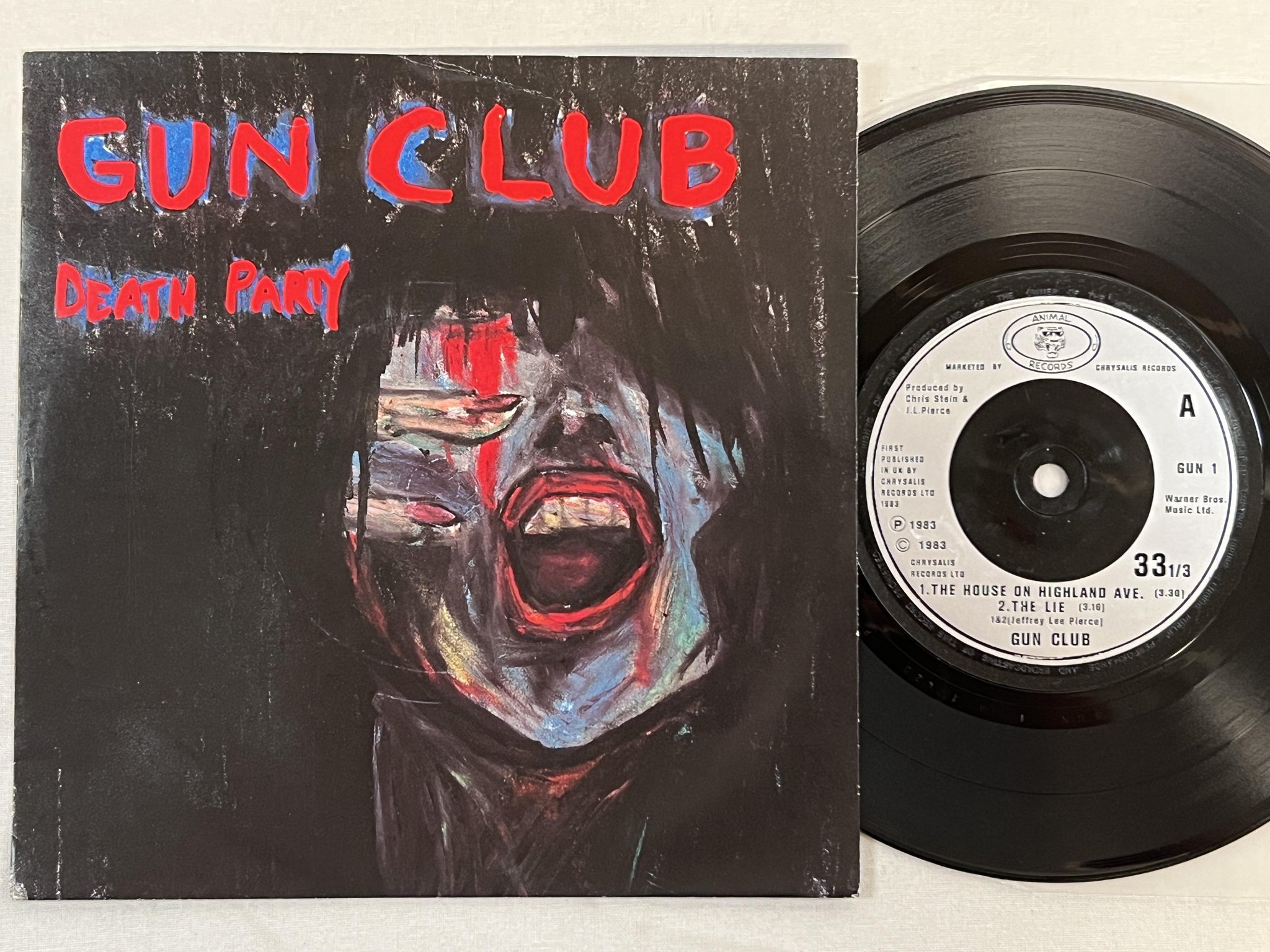 Omslagsbild för skivan THE GUN CLUB Death Party 7"single -83 UK ANIMAL GUN 1