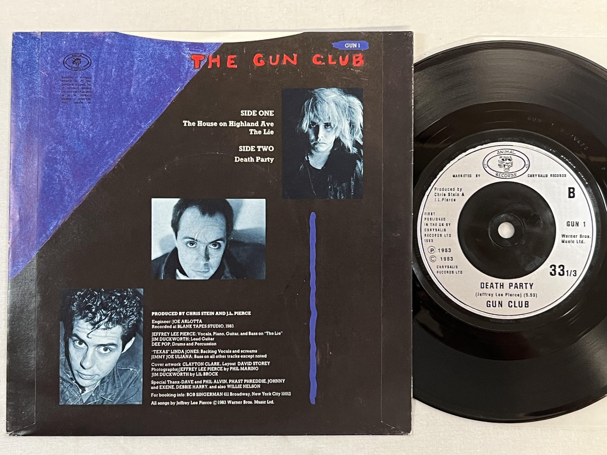 Omslagsbild för skivan THE GUN CLUB Death Party 7"single -83 UK ANIMAL GUN 1