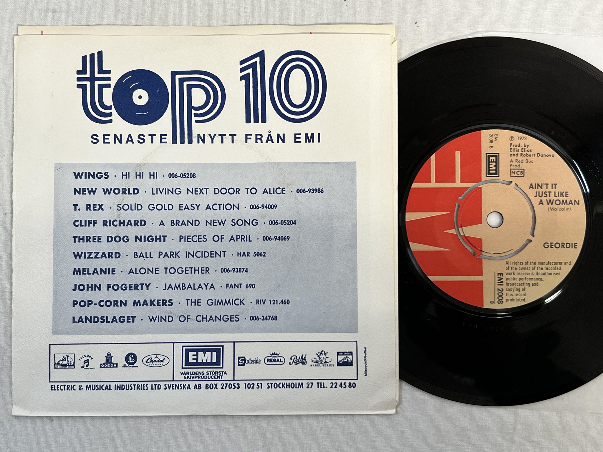 Omslagsbild för skivan GEORDIE All Because Of You 7" -73 Swe EMI 2008