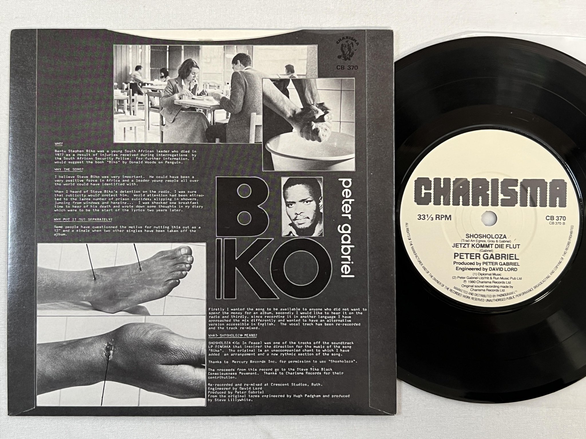Omslagsbild för skivan PETER GABRIEL biko 7" -80 UK CHARISMA CB 370