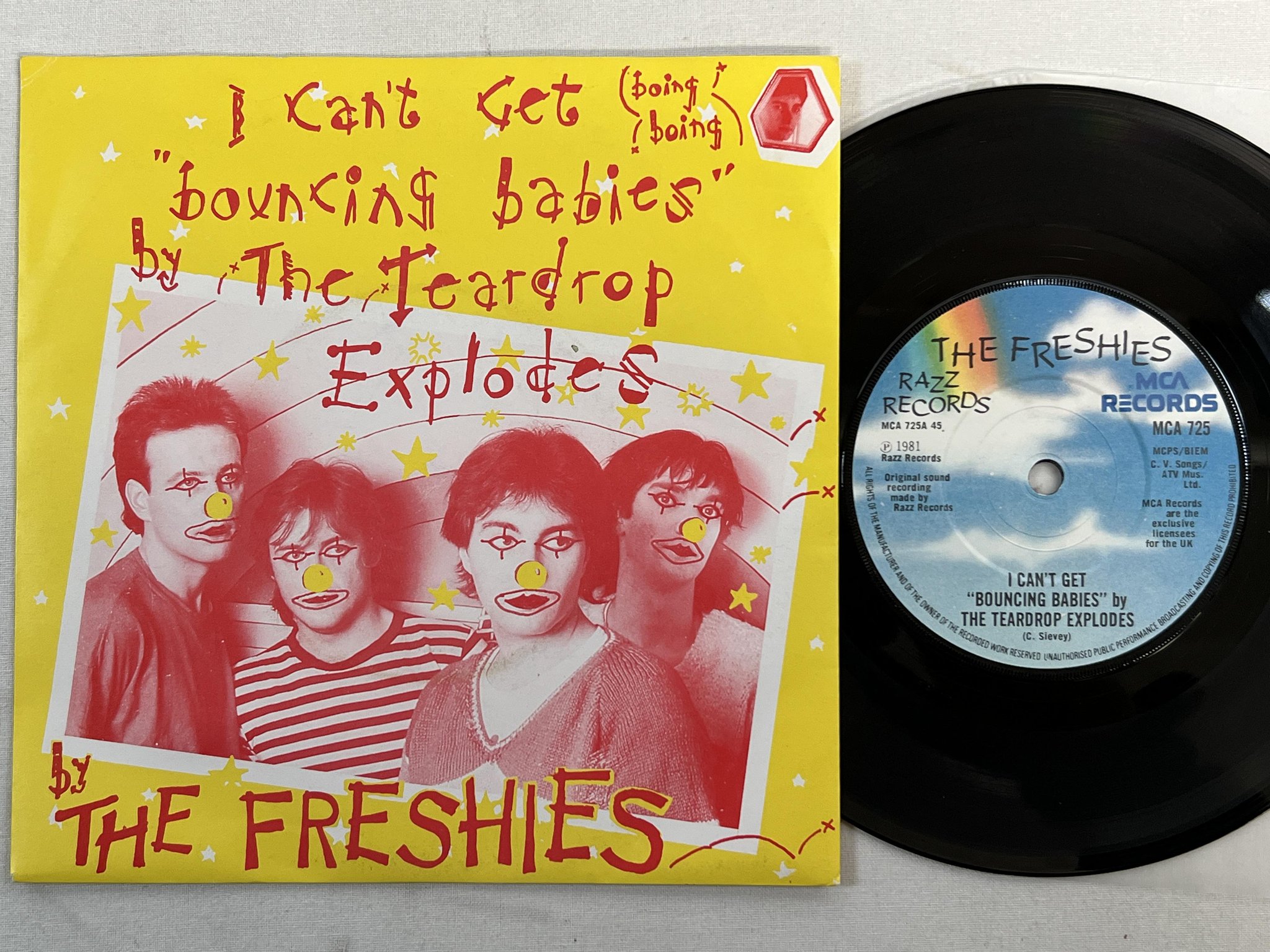 Omslagsbild för skivan THE FRESHIES I Can't Get "Bouncing Babies"... 7" -81 UK MCA 725 * POWER POP *