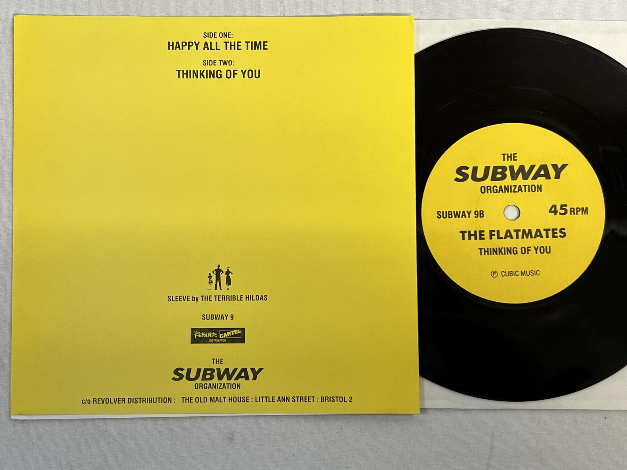 Omslagsbild för skivan THE FLATMATES Happy All The Time 7" -87 UK SUBWAY 9 ** INDIE POP **