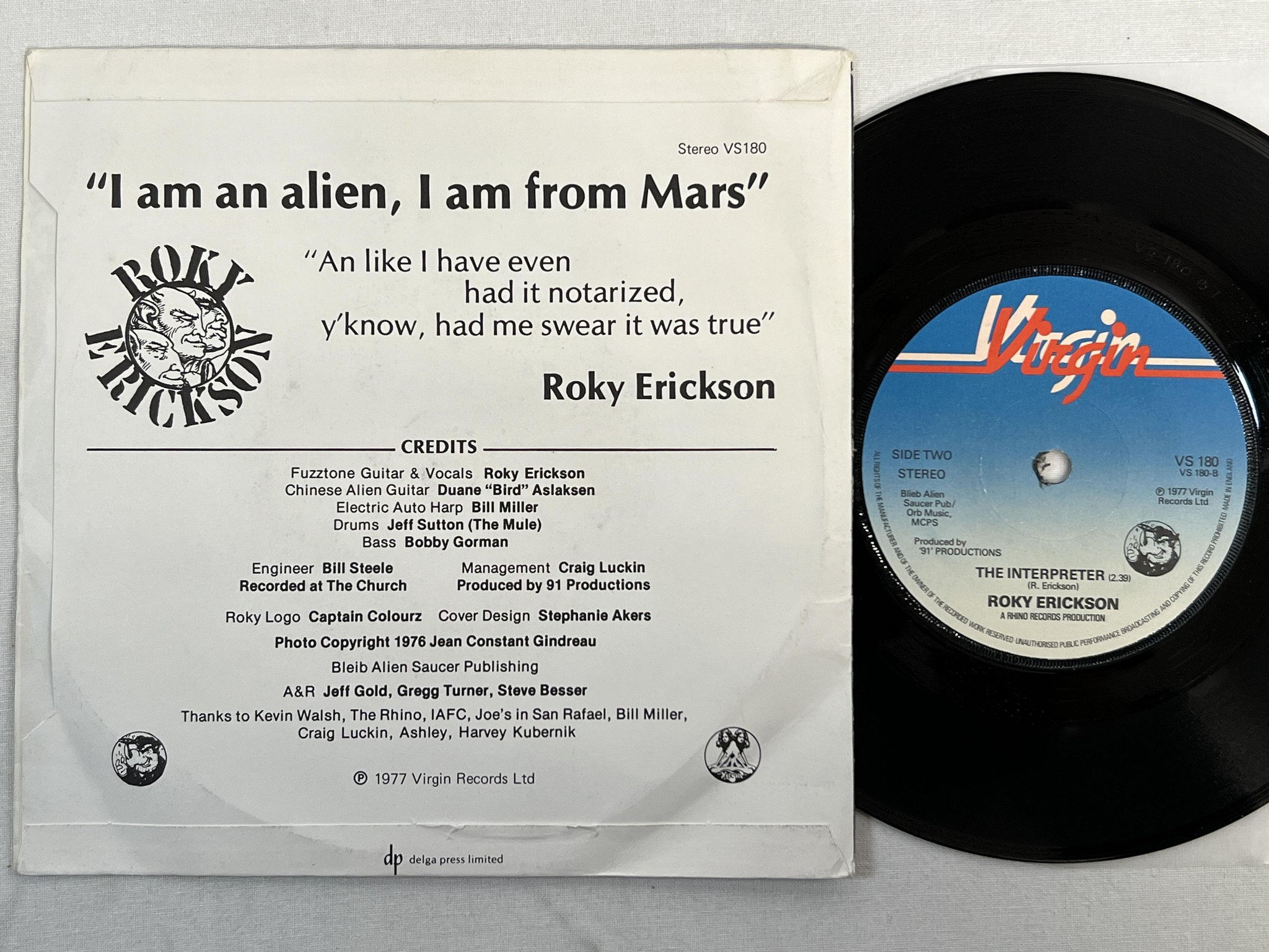 Omslagsbild för skivan ROKY ERICKSON Bermuda 7" -77 UK VIRGIN VS 180