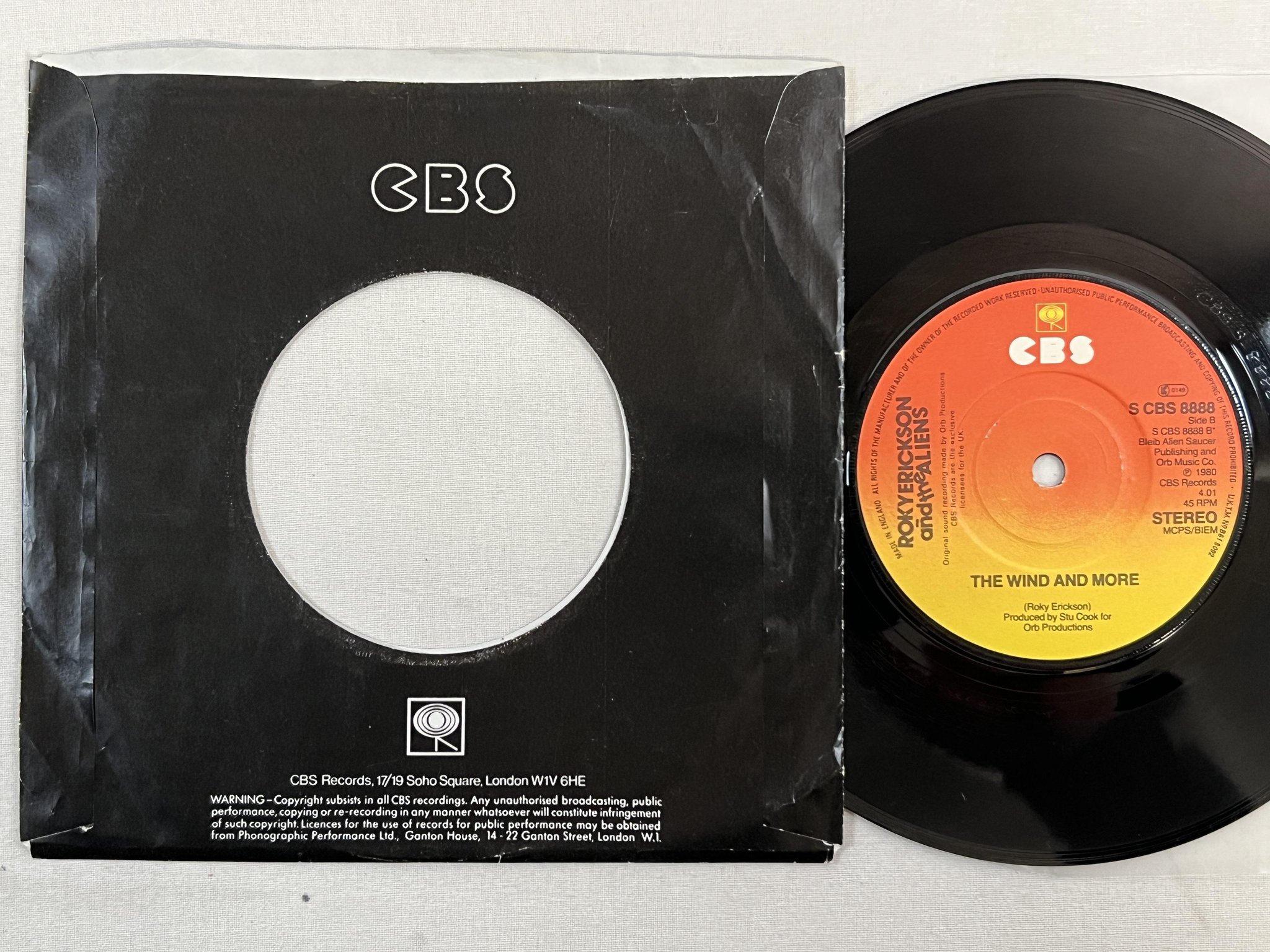 Omslagsbild för skivan ROKY ERICKSON & THE ALIENS Creature With The Atom brain 7" -77 UK CBS 8888