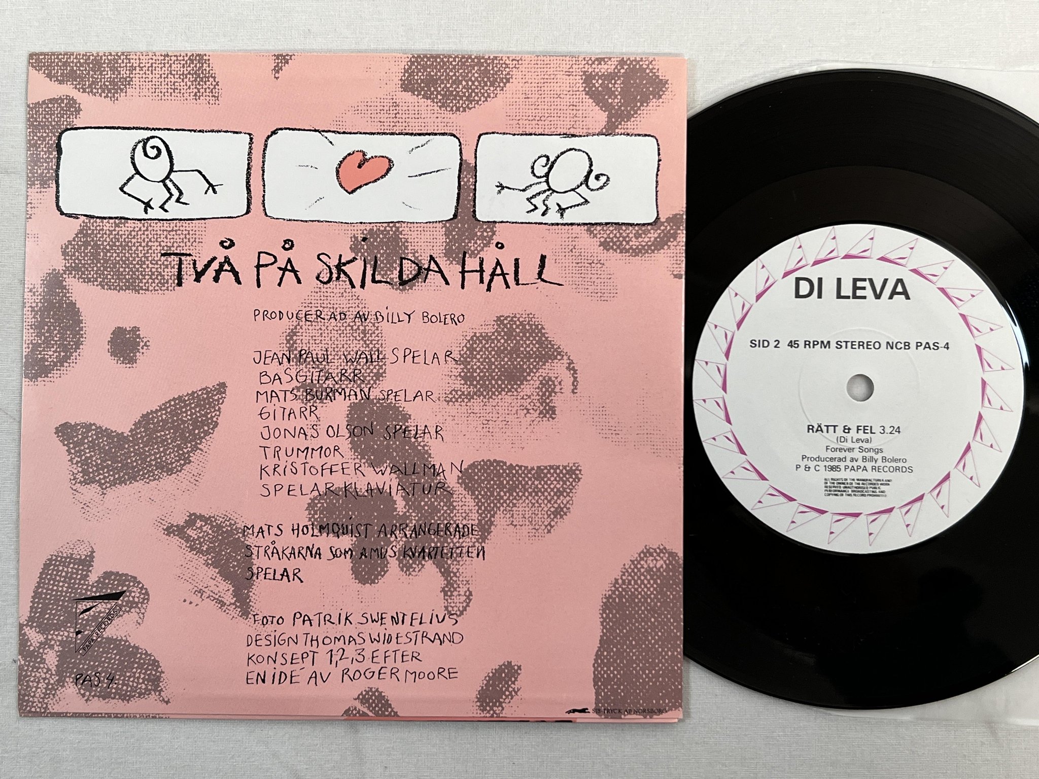 Omslagsbild för skivan DI LEVA två på skilda håll 7" -85 Swe PAPA PAS-4 ** NEW WAVE **