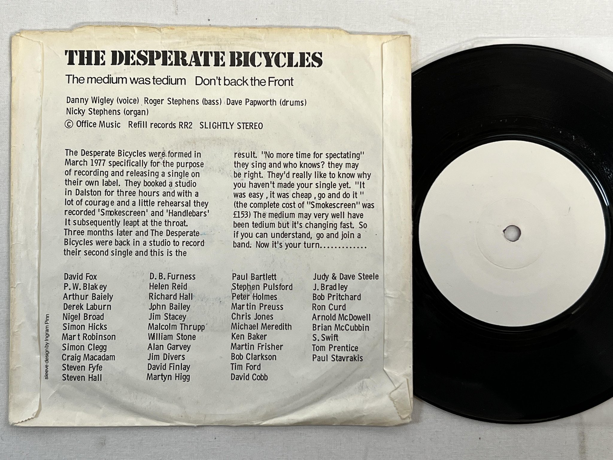 Omslagsbild för skivan THE DESPERATE BICYCLES The Medium Was Tedium 7" -77 UK refill RR2 ** RARE **