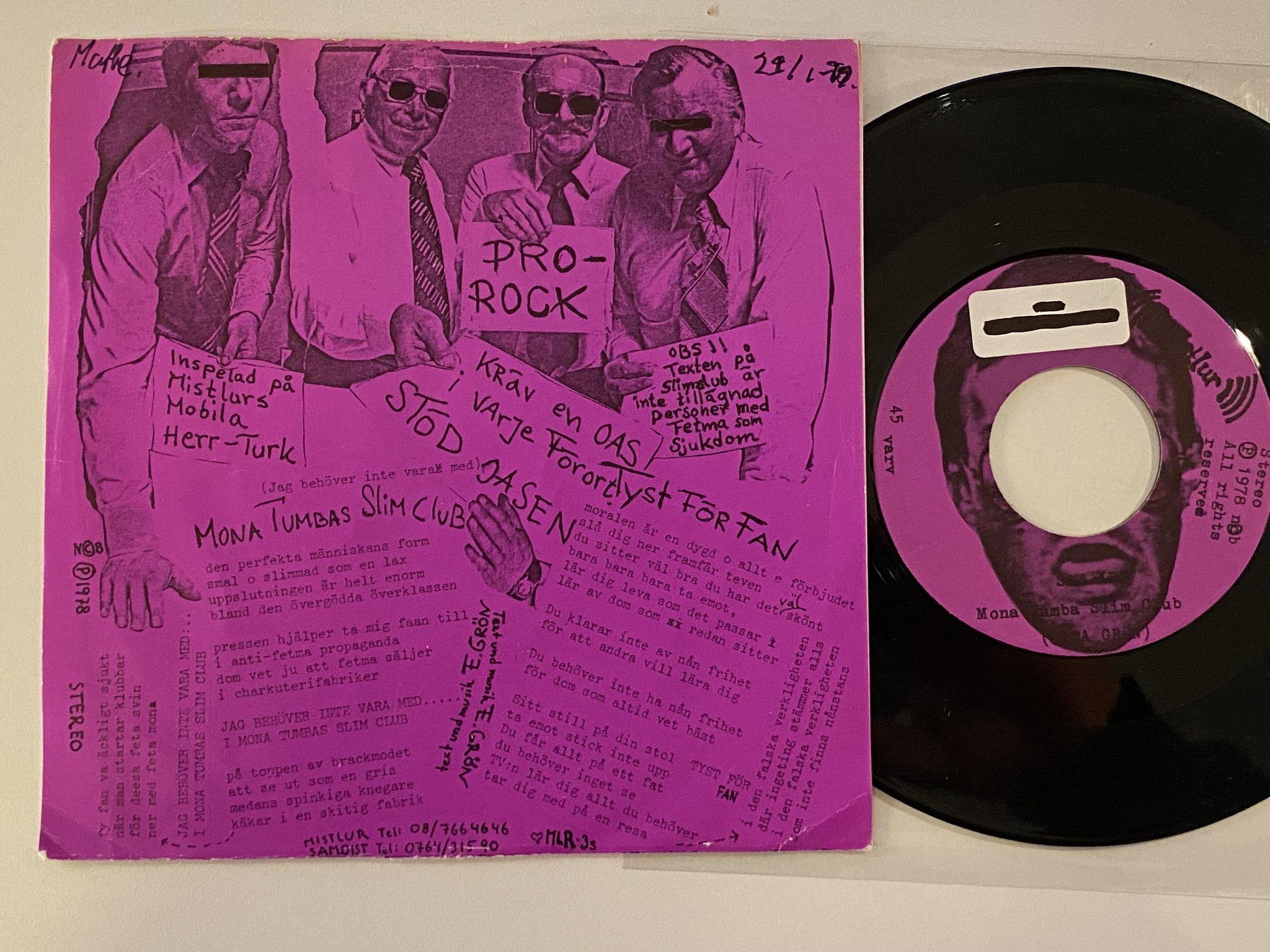 Omslagsbild för skivan EBBA GRÖN Prorock 7" -78 Swe MISTLUR MLR-3s ** MEGA RARE BIG CENTRE HOLE **