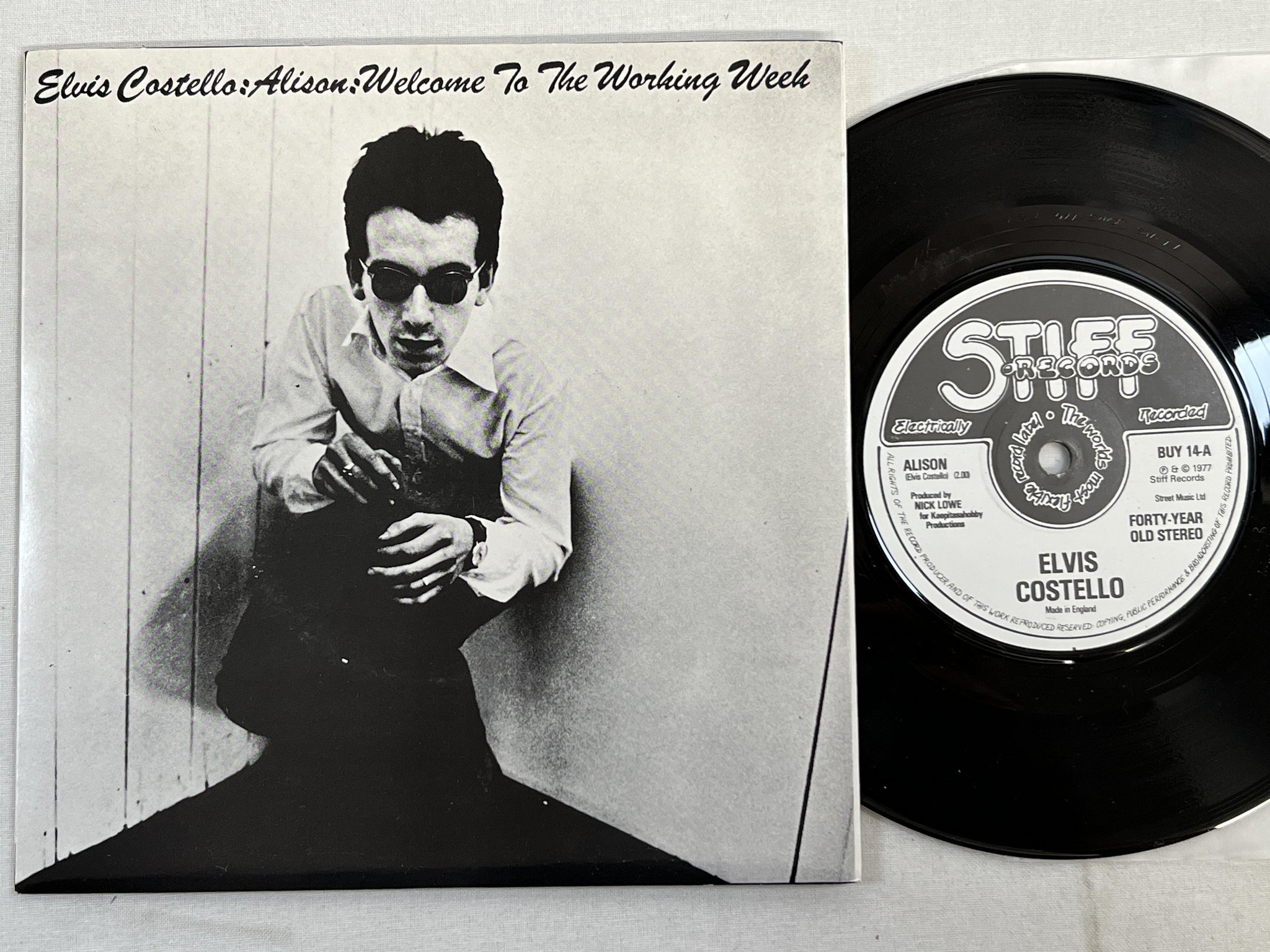 Omslagsbild för skivan ELVIS COSTELLO Alison : Welcome To The Working Week 7" -77 UK STIFF BUY 14