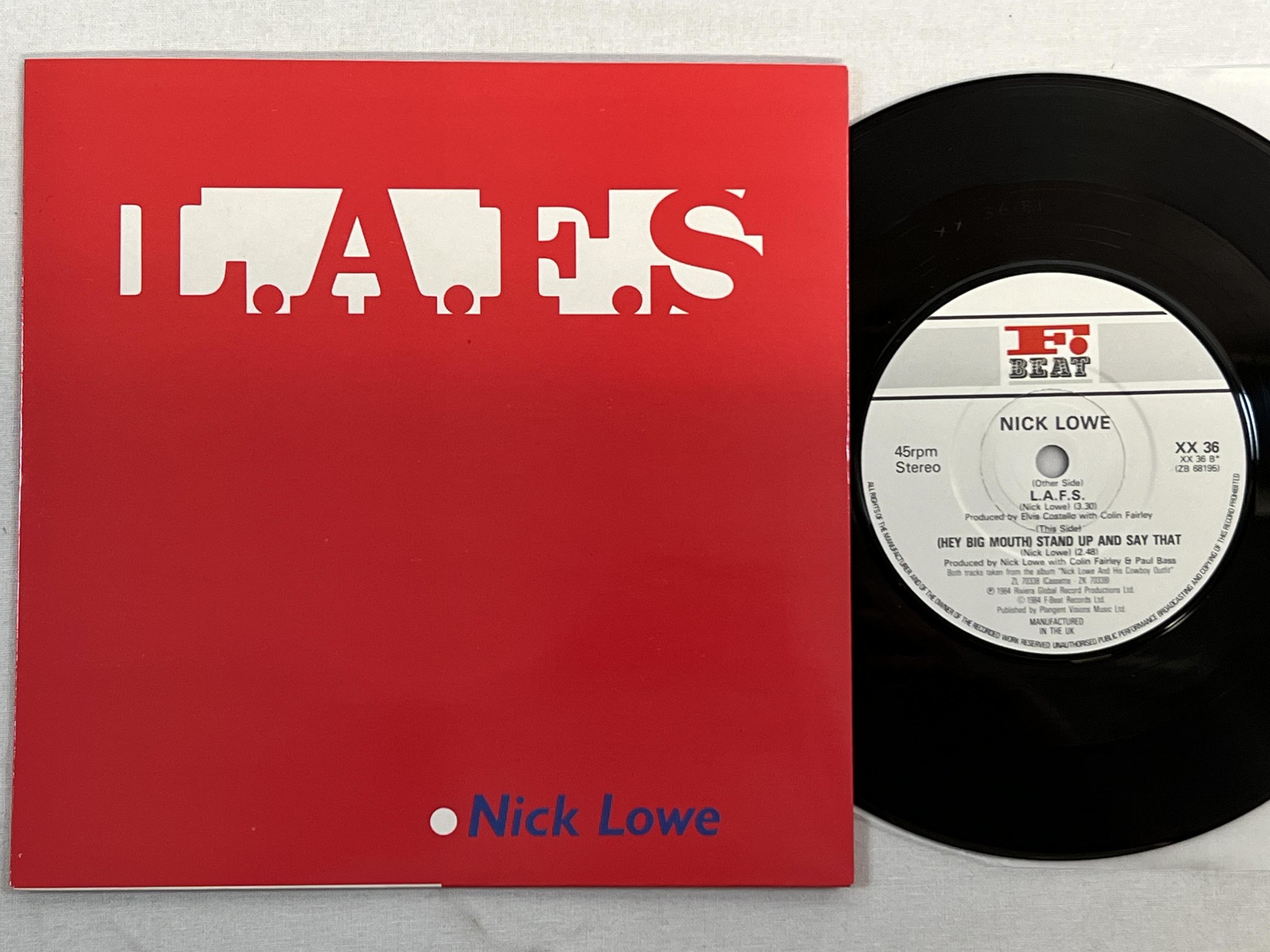 Omslagsbild för skivan NICK LOWE L.A.F.S. 7" -84 UK F BEAT XX 36