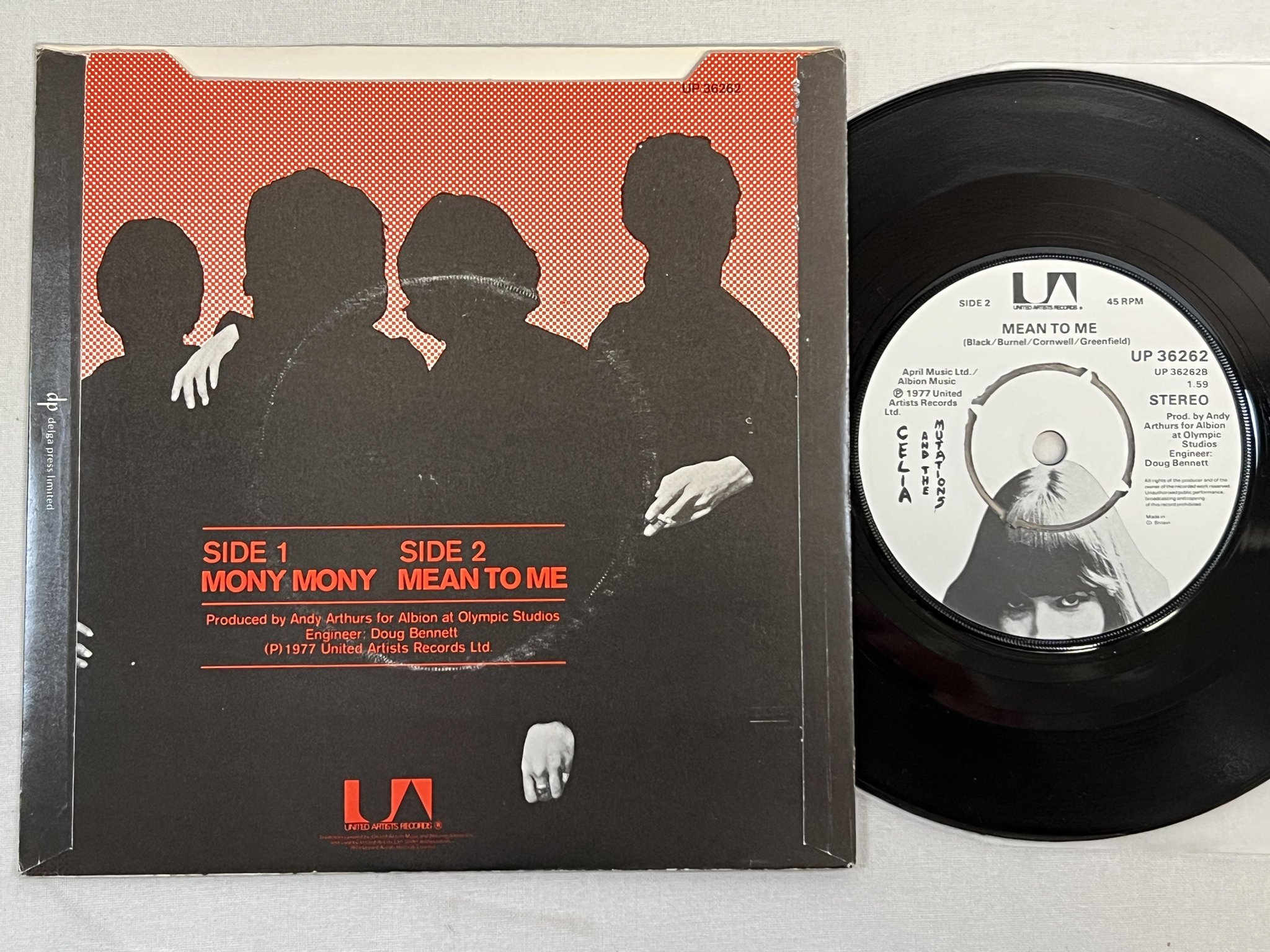 Omslagsbild för skivan CELIA & THE YOUNG MUTATIONS Mony Mony 7" -77 UK UNITED UP 36262