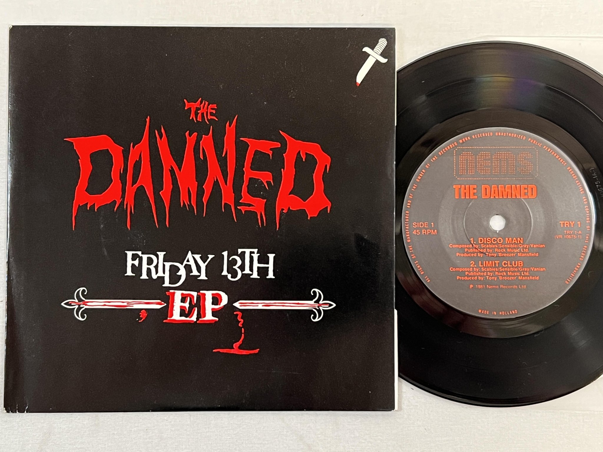 Omslagsbild för skivan THE DAMNED Friday 13th EP 7"ep -81 Hol NEMS TRY 1