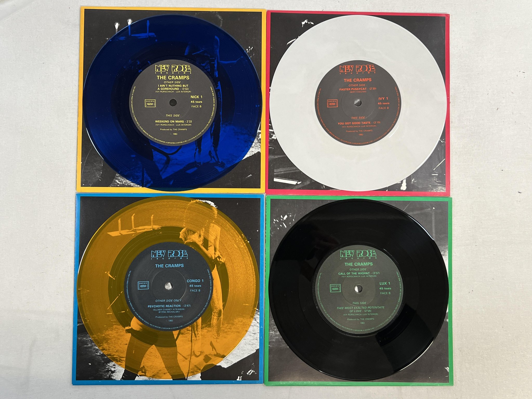 Omslagsbild för skivan THE CRAMPS smell of female 4x7" -83 NEW ROSE CRAMPS 1 Ltd #2075