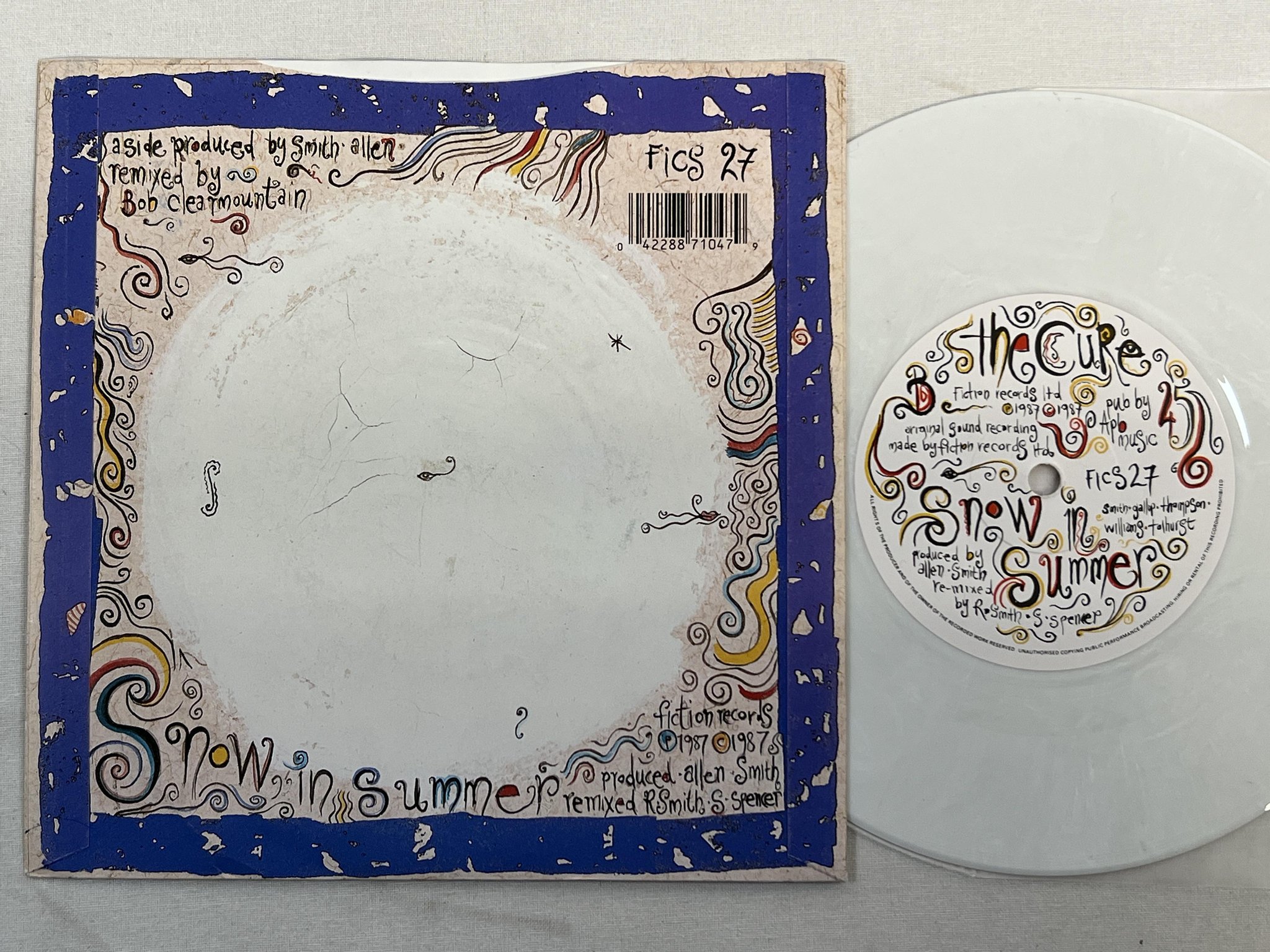 Omslagsbild för skivan THE CURE Just Like Heaven 7" -87 UK FICTION FICS 27 ** RARE WHITE VINYL **
