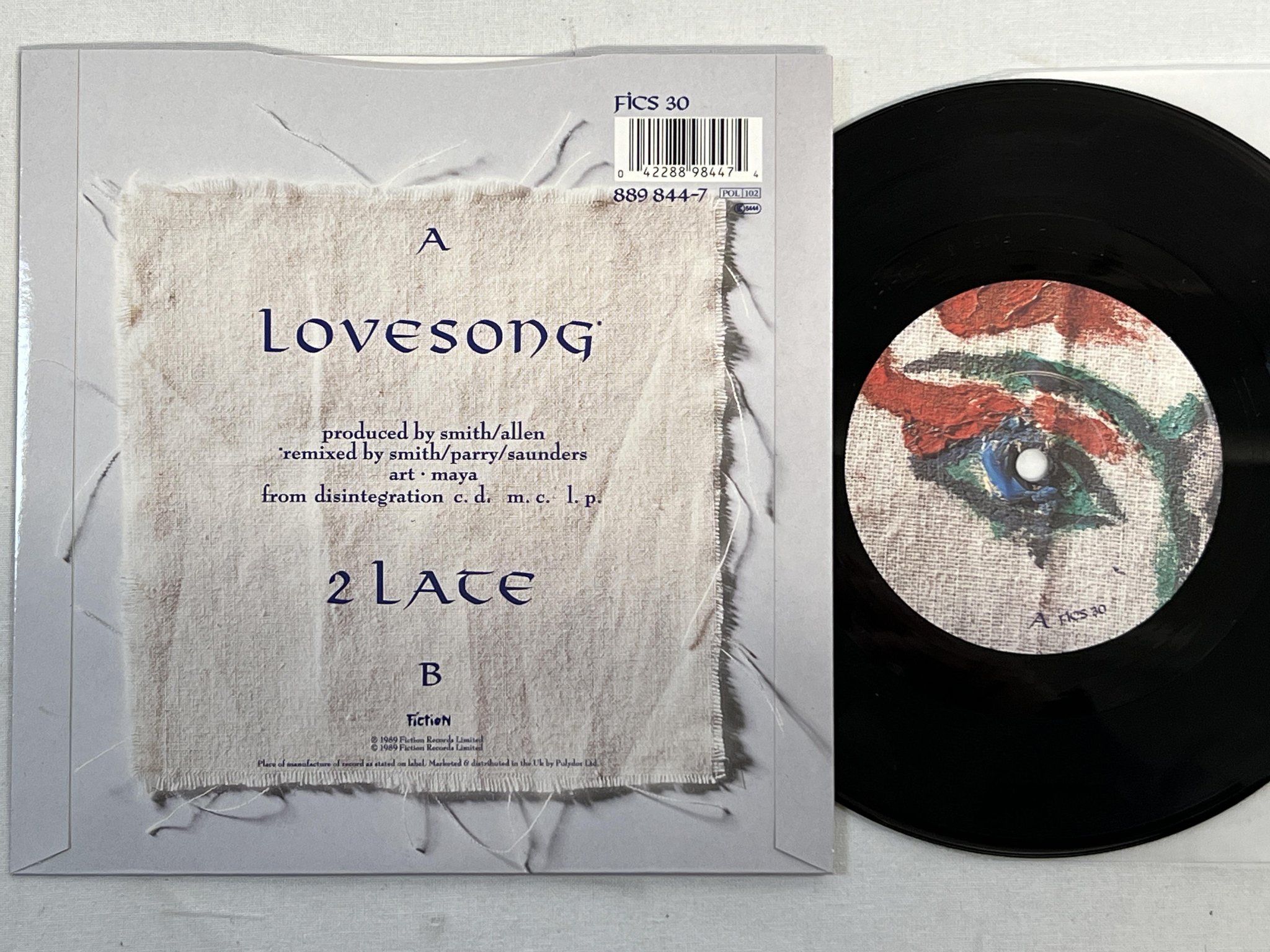 Omslagsbild för skivan THE CURE Lovesong 7" -89 FICTION FICS 30