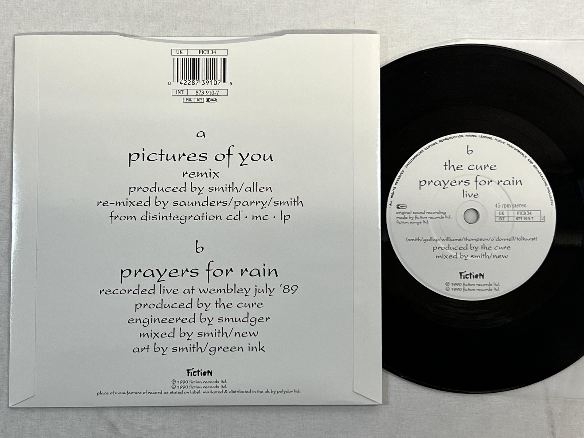Omslagsbild för skivan THE CURE Pictures Of You 7" -90 FICTION FICB 34