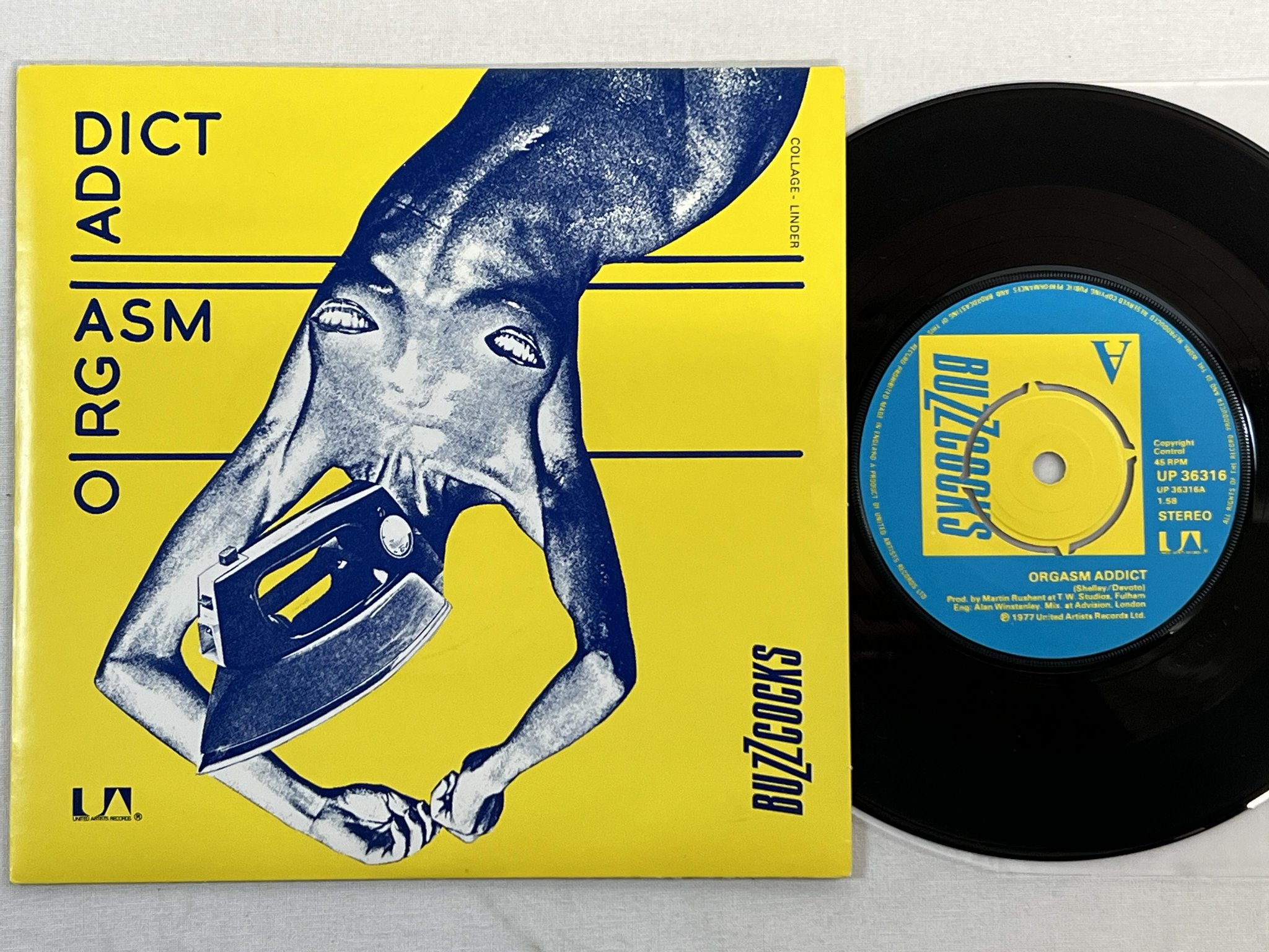Omslagsbild för skivan BUZZCOCKS Orgasm Addict 7" -77 UK UNITED UP 36316