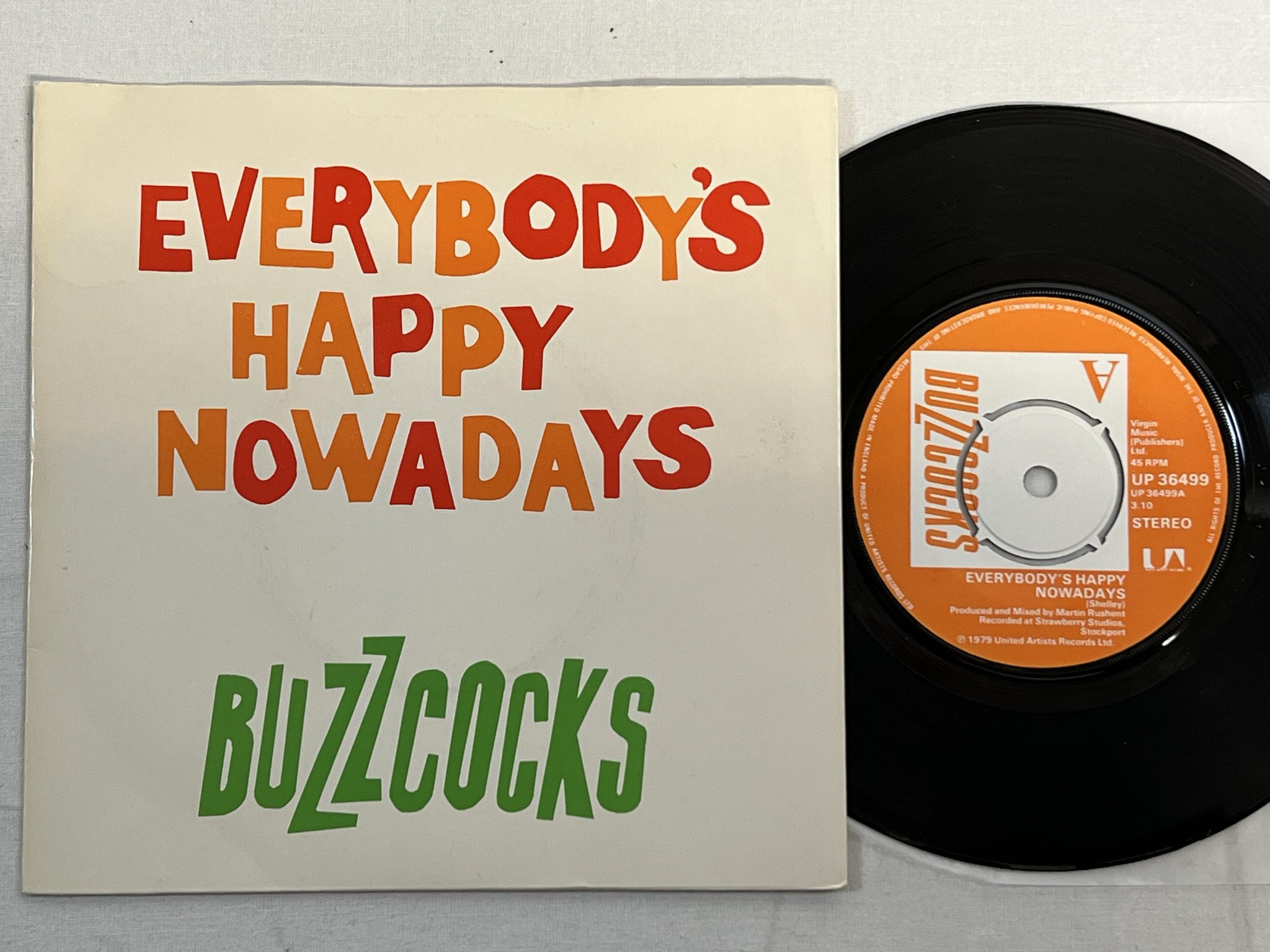 Omslagsbild för skivan BUZZCOCKS Everybody's Happy Nowadays 7" -79 UK UNITED UP 36499