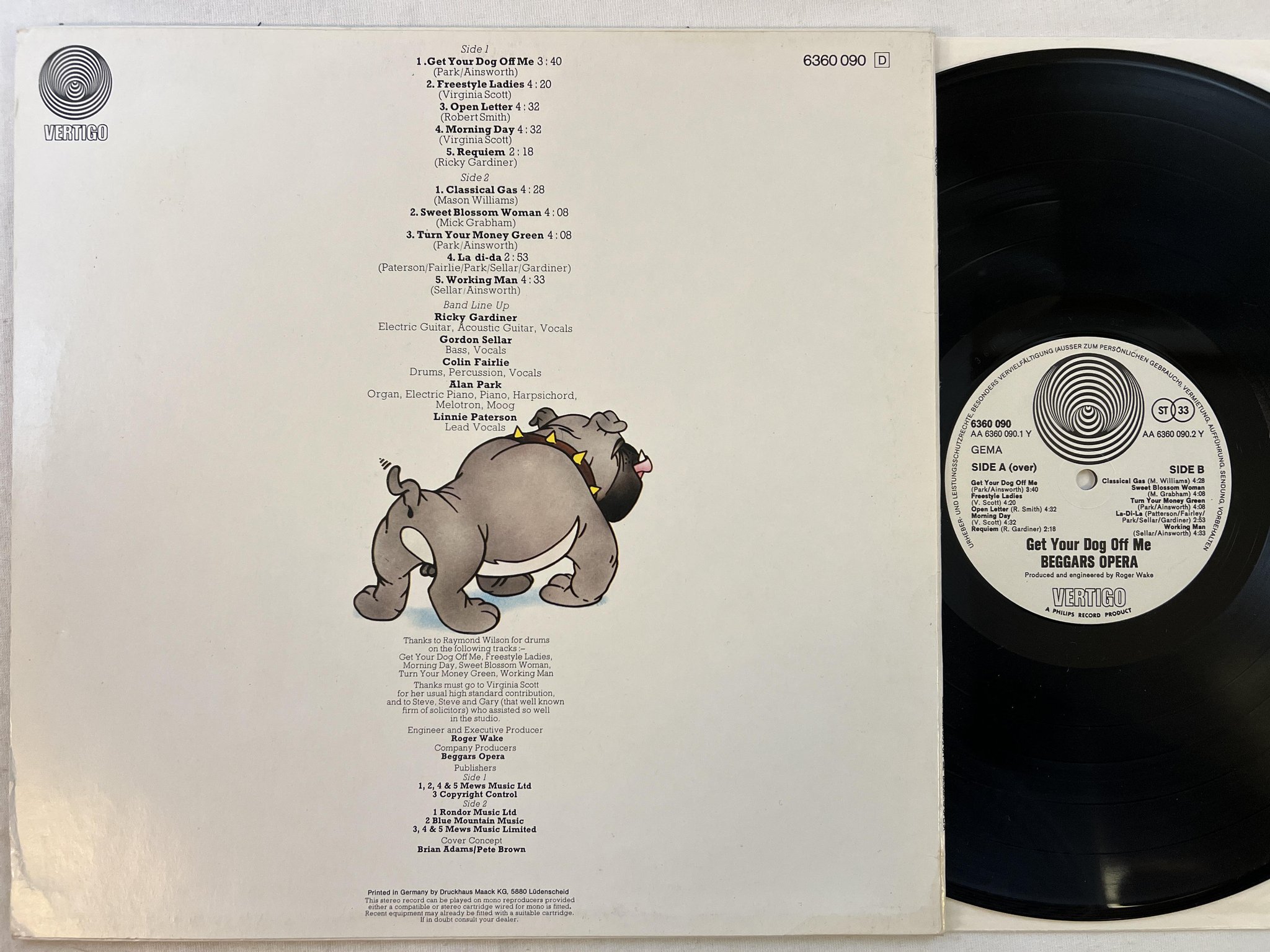 Omslagsbild för skivan BEGGARS OPERA Get Your Dog Off Me LP -73 Ger VERTIGO 6360 090