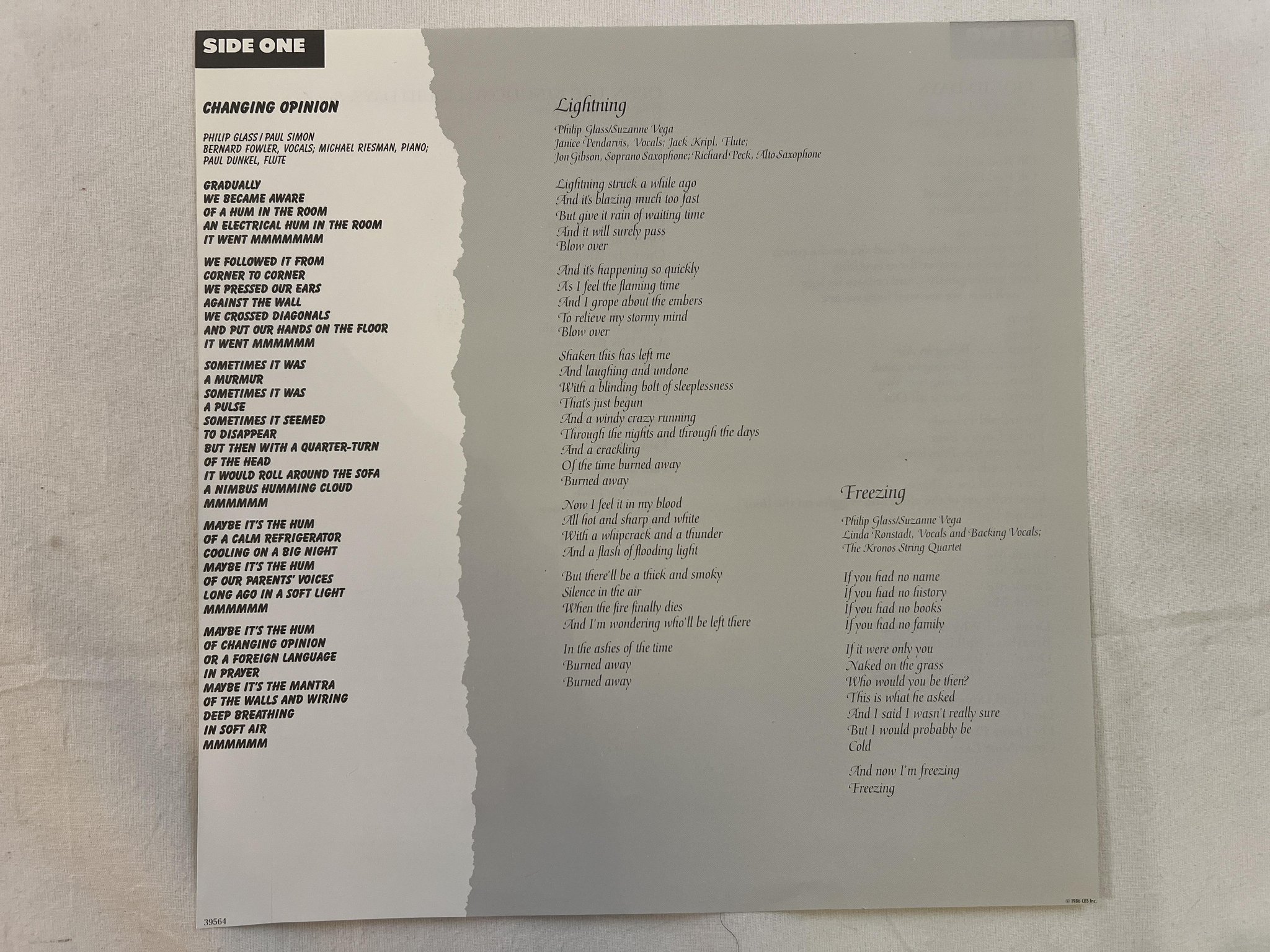 Omslagsbild för skivan PHILIP GLASS songs from liquid days LP -86 Hol FM 39564