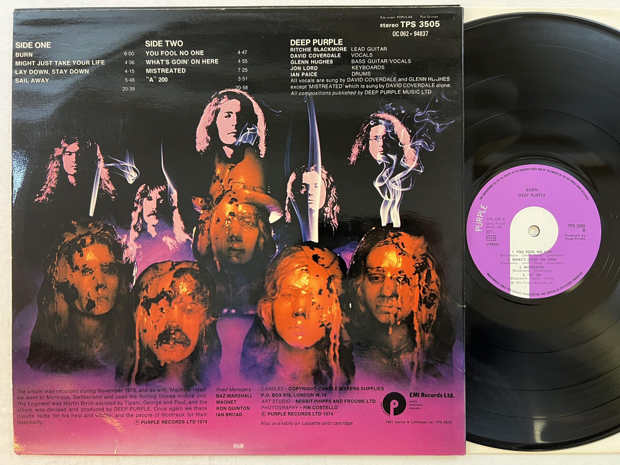 Omslagsbild för skivan DEEP PURPLE burn LP -74 ncb PURPLE TPS 3505
