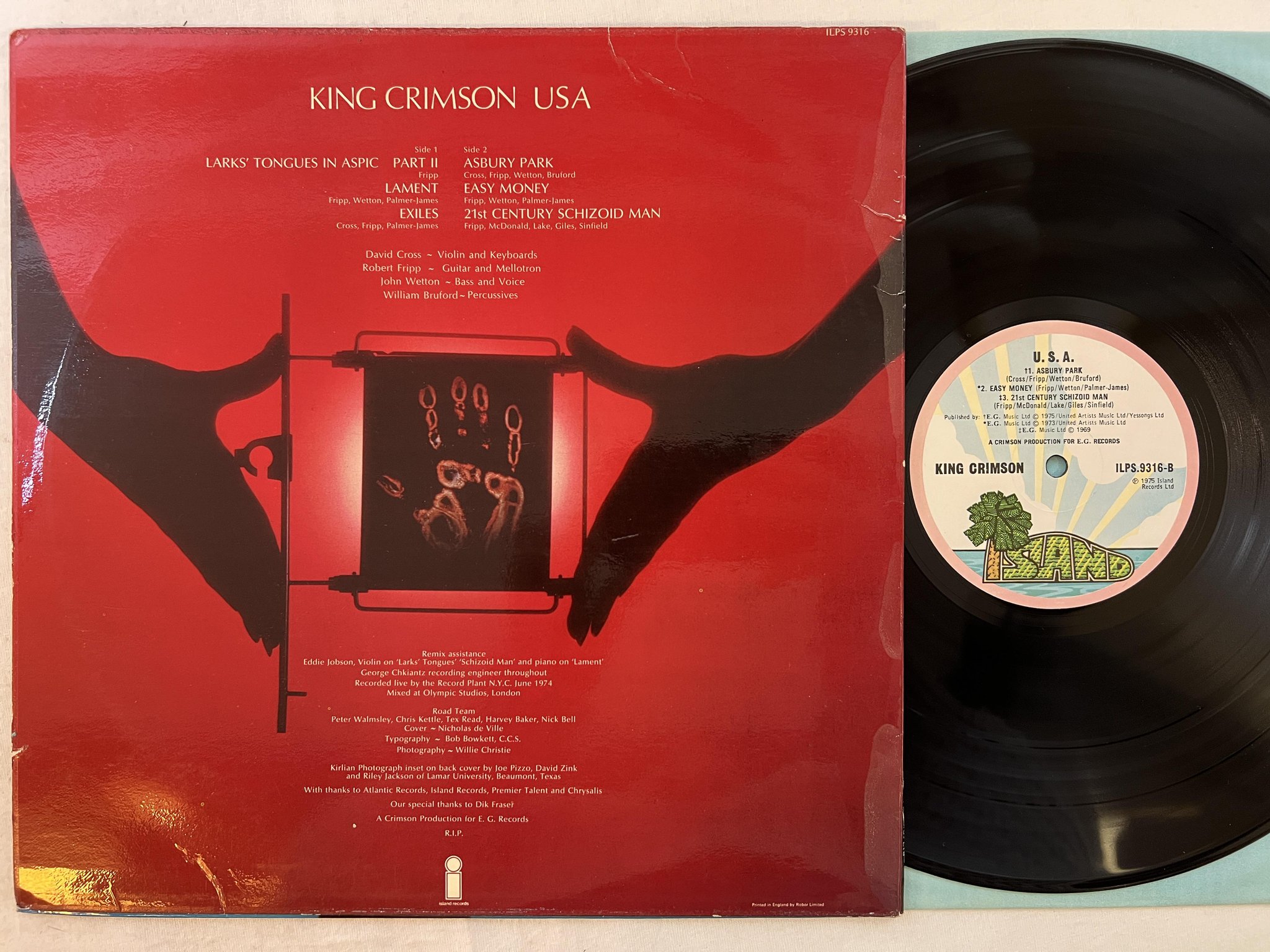 Omslagsbild för skivan KING CRIMSON U.S.A. LP -75 UK ISLAND ILPS 9316
