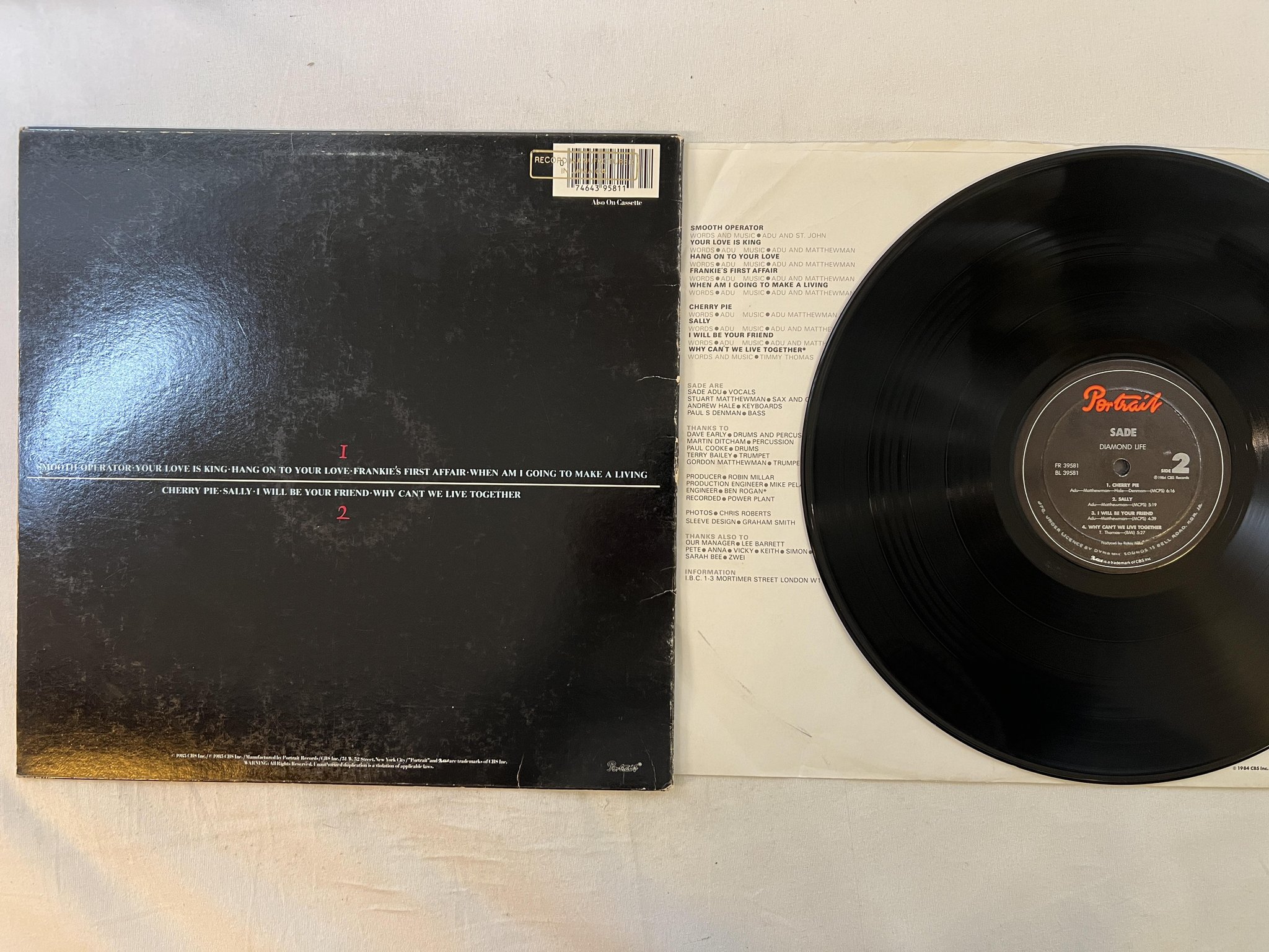 Omslagsbild för skivan SADE diamond life LP -84 Jam PORTRAIT FR 39581 ** rare jamaican pressing **