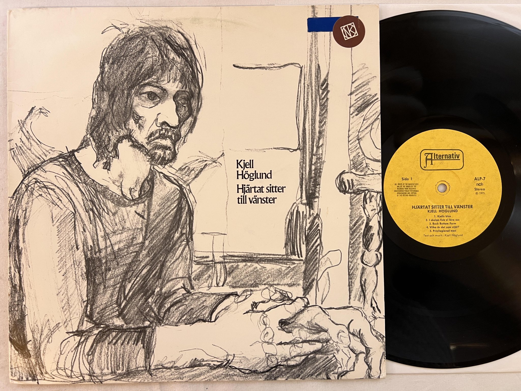 Omslagsbild för skivan KJELL HÖGLUND hjärtat sitter till vänster LP -75 Swe ALTERNATIV ALP-7 ** RARE **