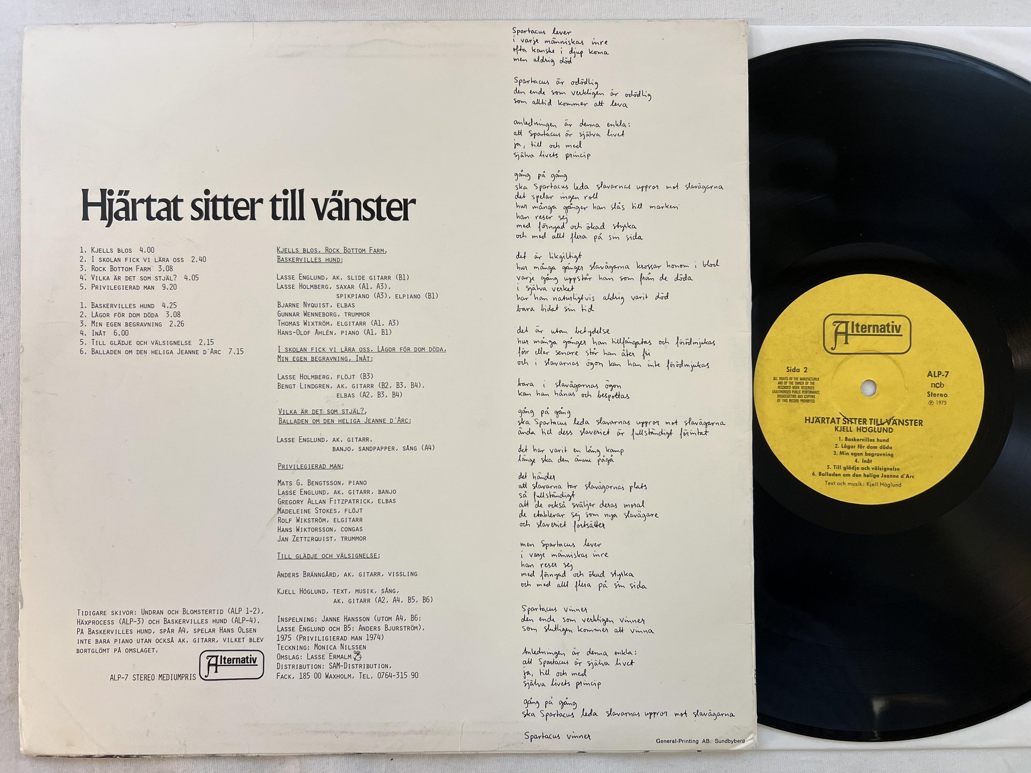 Omslagsbild för skivan KJELL HÖGLUND hjärtat sitter till vänster LP -75 Swe ALTERNATIV ALP-7 ** RARE **