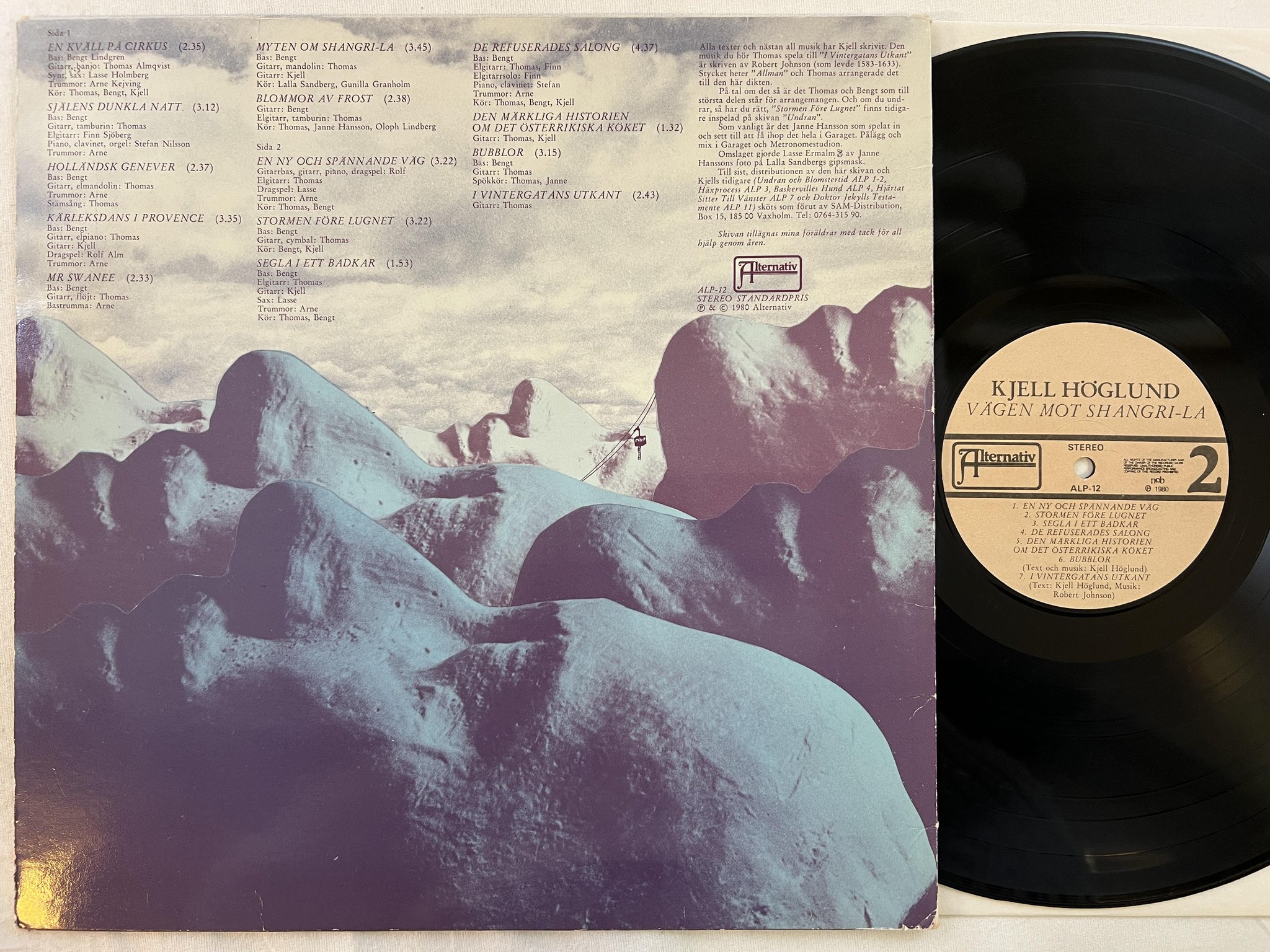 Omslagsbild för skivan KJELL HÖGLUND vägen mot shangri-la LP -80 Swe ALTERNATIV ALP-12