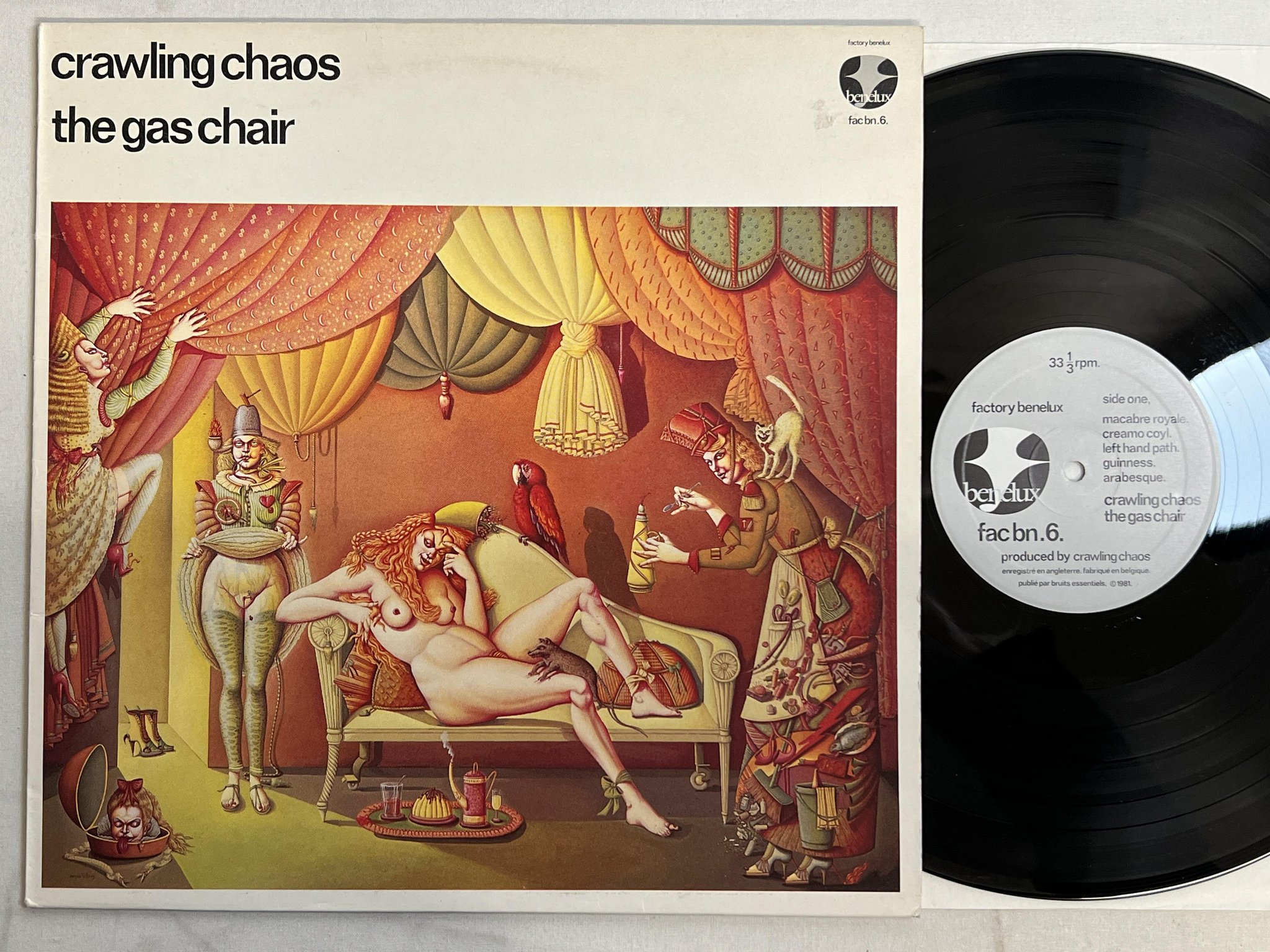 Omslagsbild för skivan CRAWLING CHAOS The Gas Chair LP -82 Belgium FACTORY BENELUX FAC BN 6 *art rock*