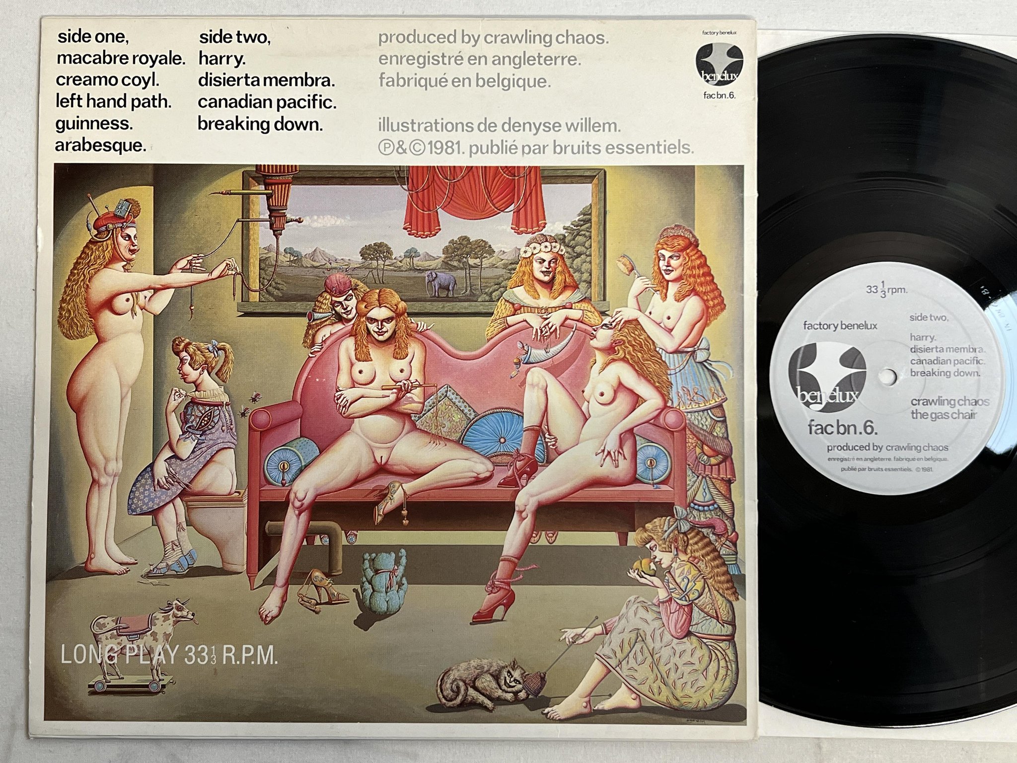 Omslagsbild för skivan CRAWLING CHAOS The Gas Chair LP -82 Belgium FACTORY BENELUX FAC BN 6 *art rock*