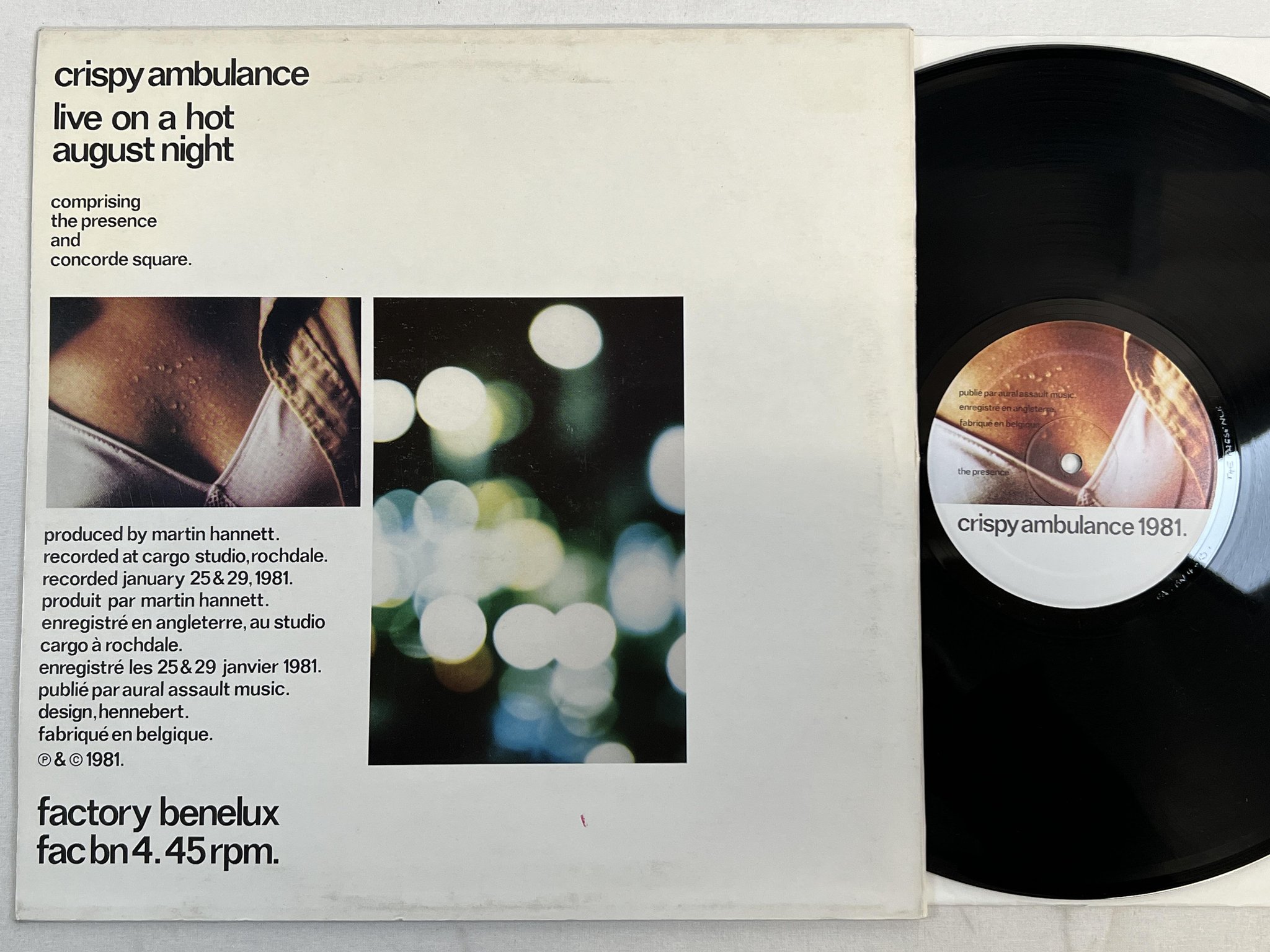 Omslagsbild för skivan CRISPY AMBULANCE live on a hot august night LP FACTORY BENELUX fac bn 4