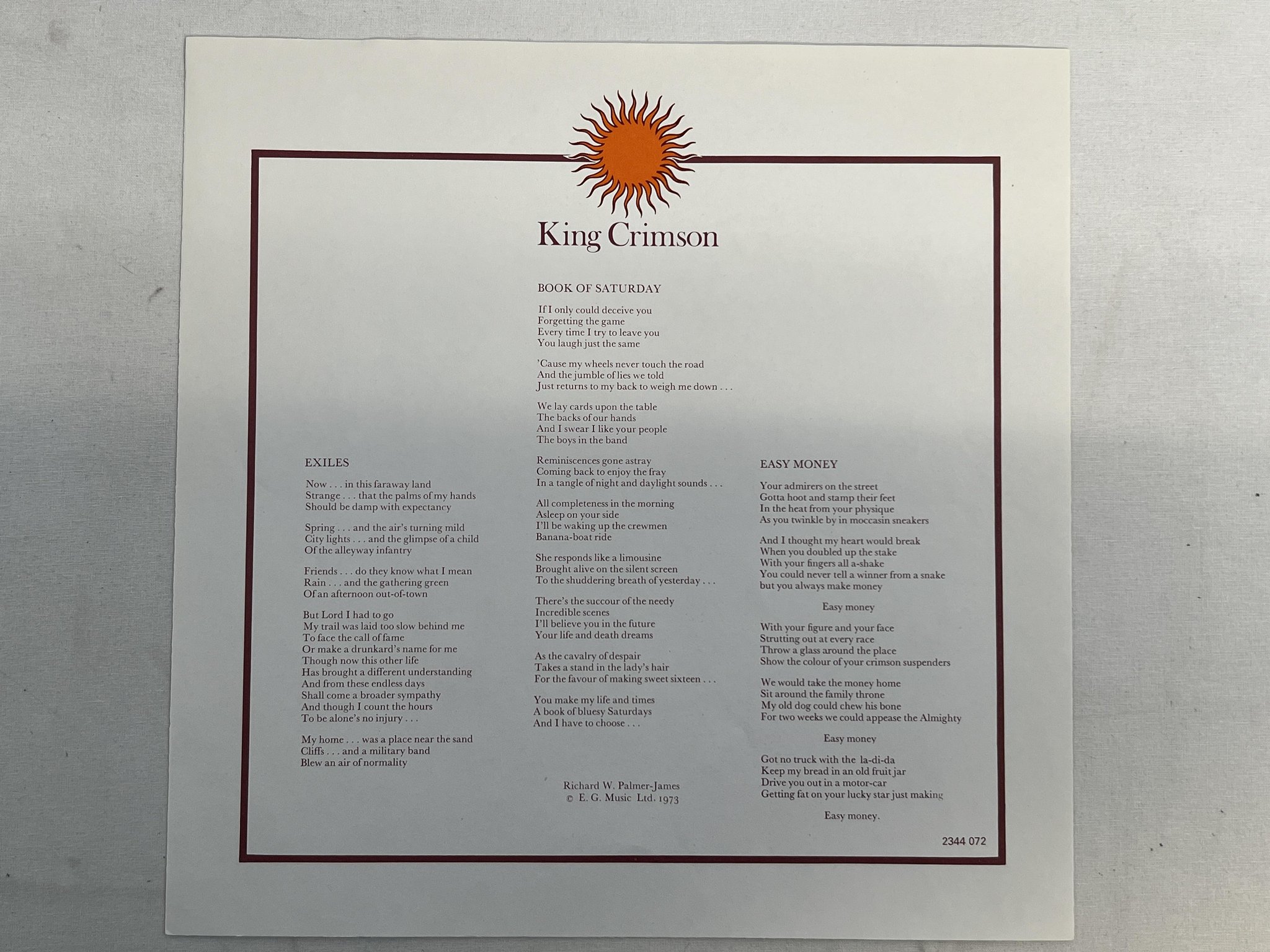 Omslagsbild för skivan KING CRIMSON larks' tounges in aspic LP re Ger POLYDOR 2344 072