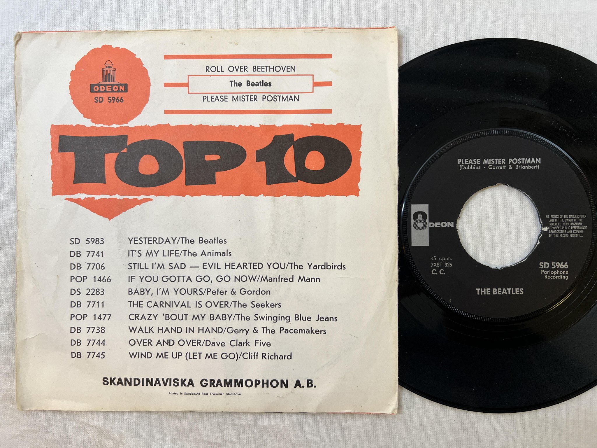 Omslagsbild för skivan THE BEATLES roll over beethoven 7" -64 Swe ODEON SD 5966