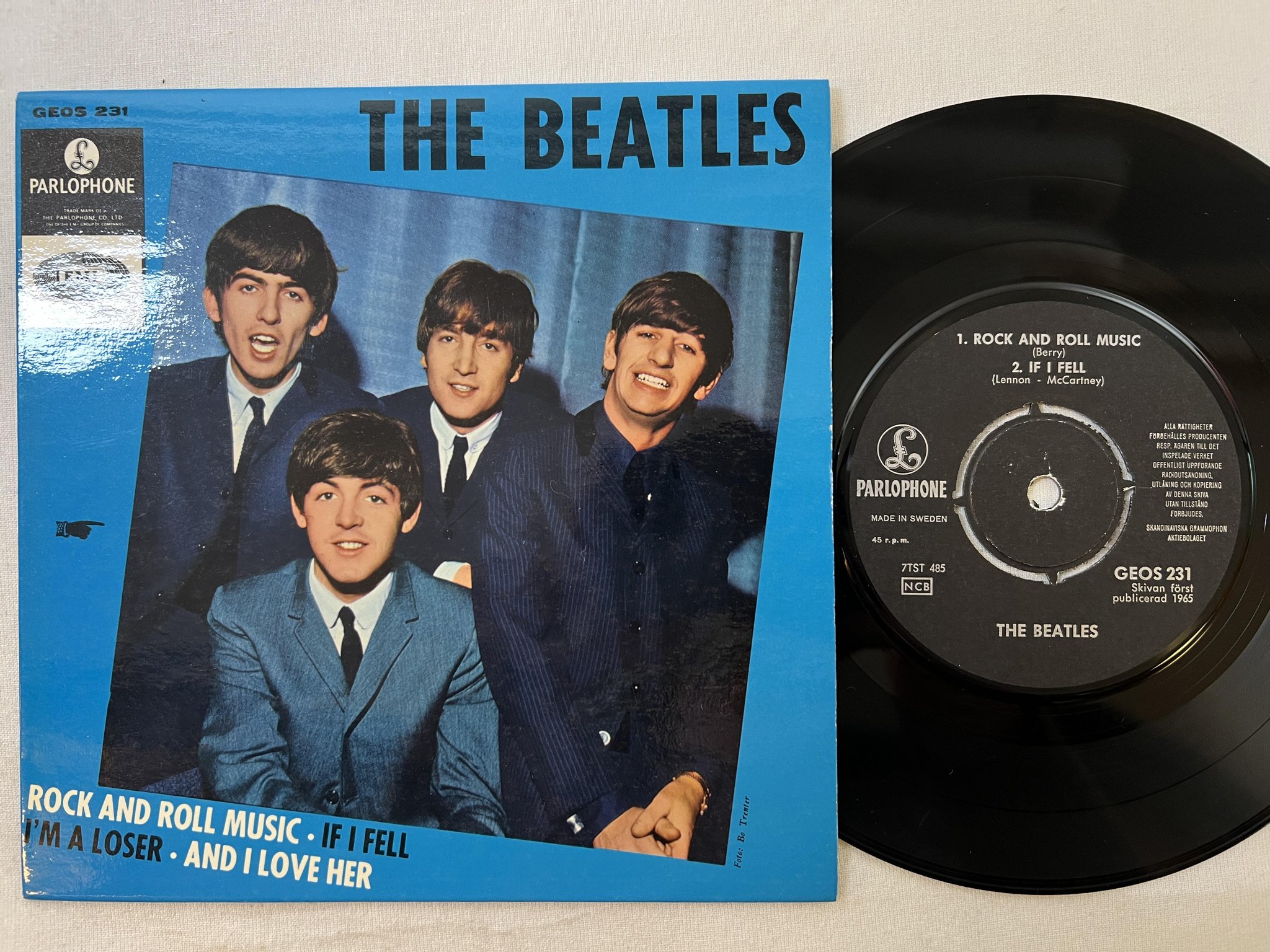 Omslagsbild för skivan THE BEATLES rock and roll music 7" -65 Swe PARLOPHONE GEOS 231