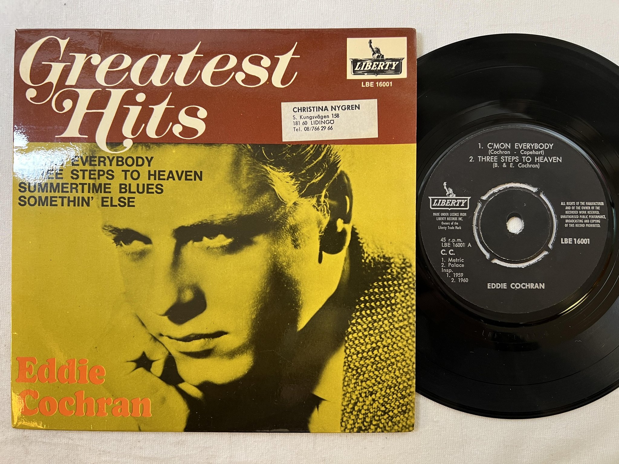 Omslagsbild för skivan EDDIE COCHRAN c'mon everybody 7"ep Swe LIBERTY LBE 16001