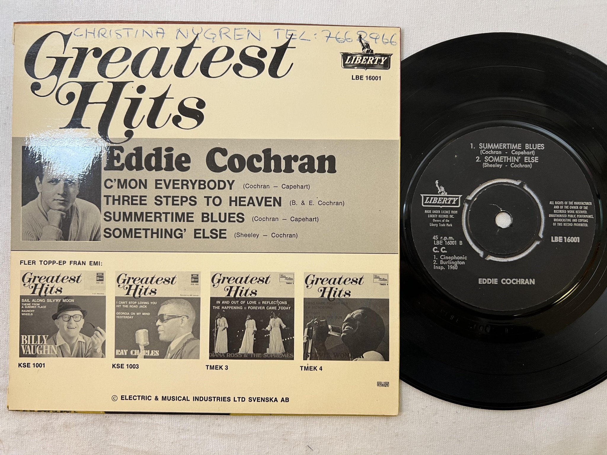 Omslagsbild för skivan EDDIE COCHRAN c'mon everybody 7"ep Swe LIBERTY LBE 16001
