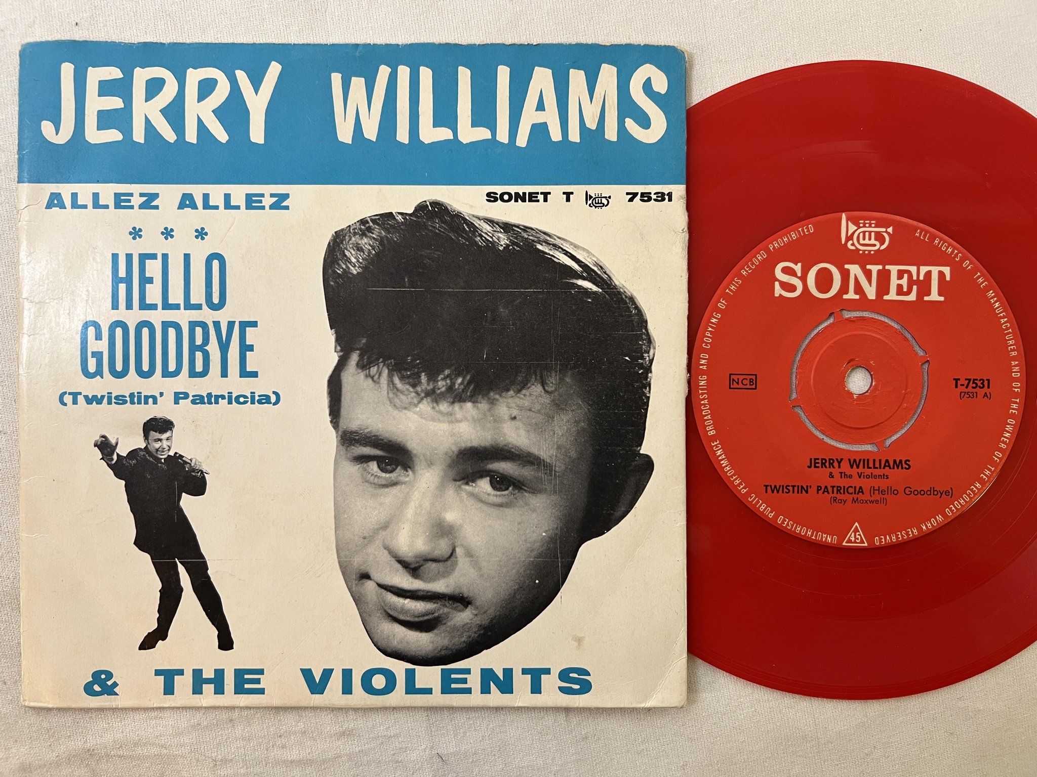 Omslagsbild för skivan JERRY WILLIAMS allez allez 7"single SONET T-7531 ** red vinyl **