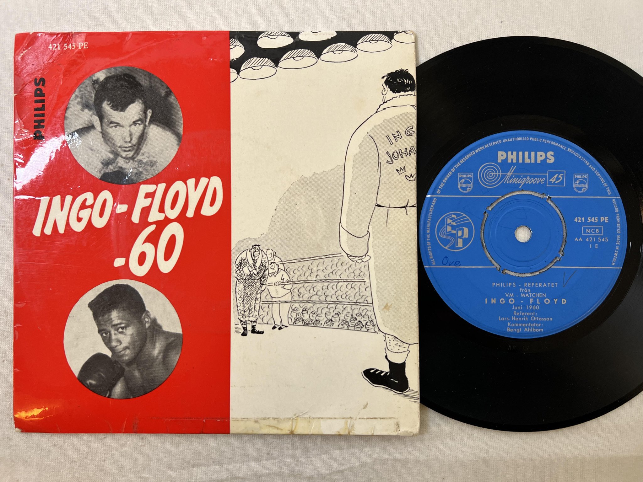 Omslagsbild för skivan INGO & FLOYD referatet från VM - matchen Juni 1960 7"single PHILIPS 421 545 PE