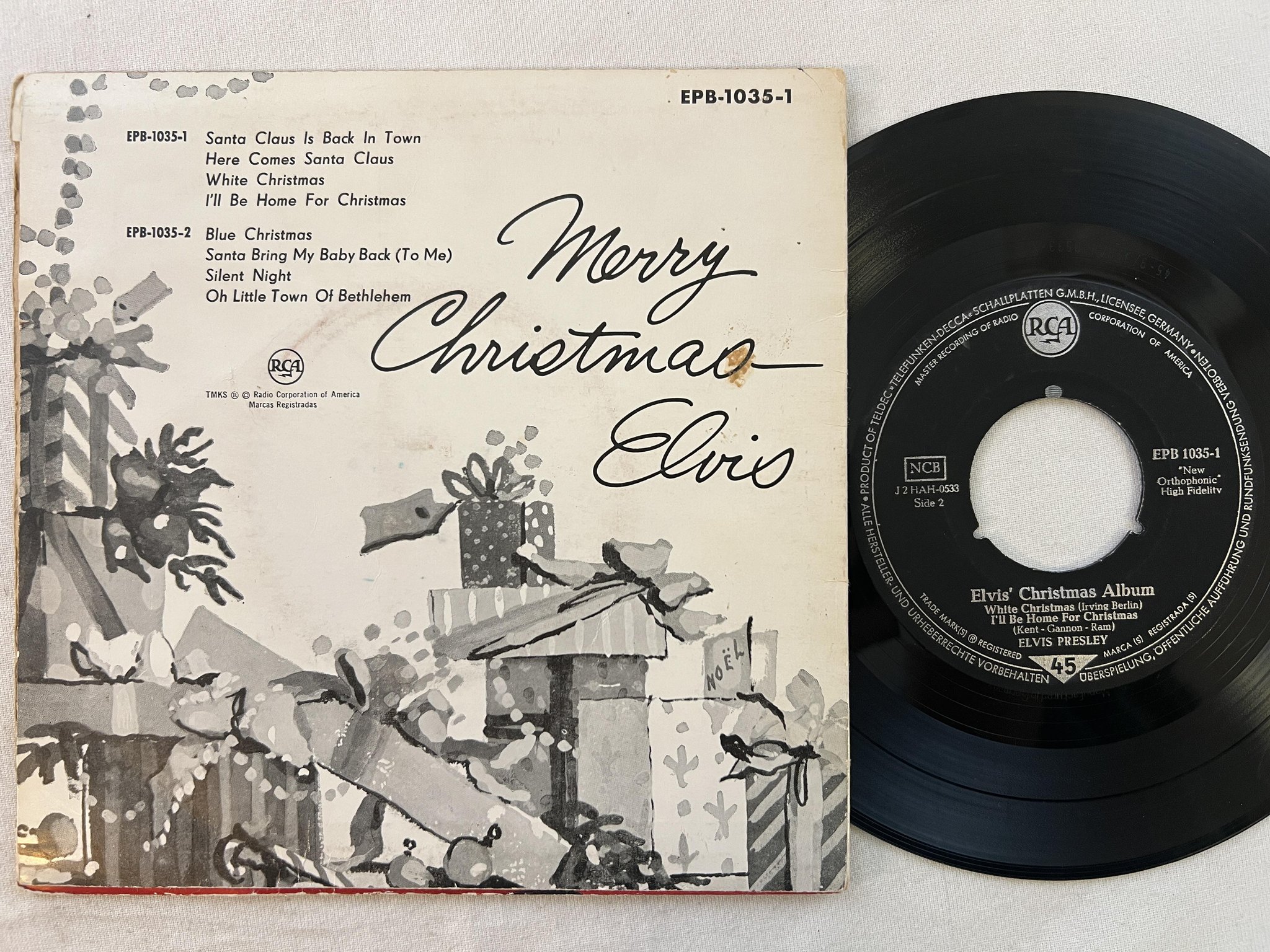 Omslagsbild för skivan ELVIS PRESLEY Christmas album 7"ep -58 Ger RCA EPB 1035-1
