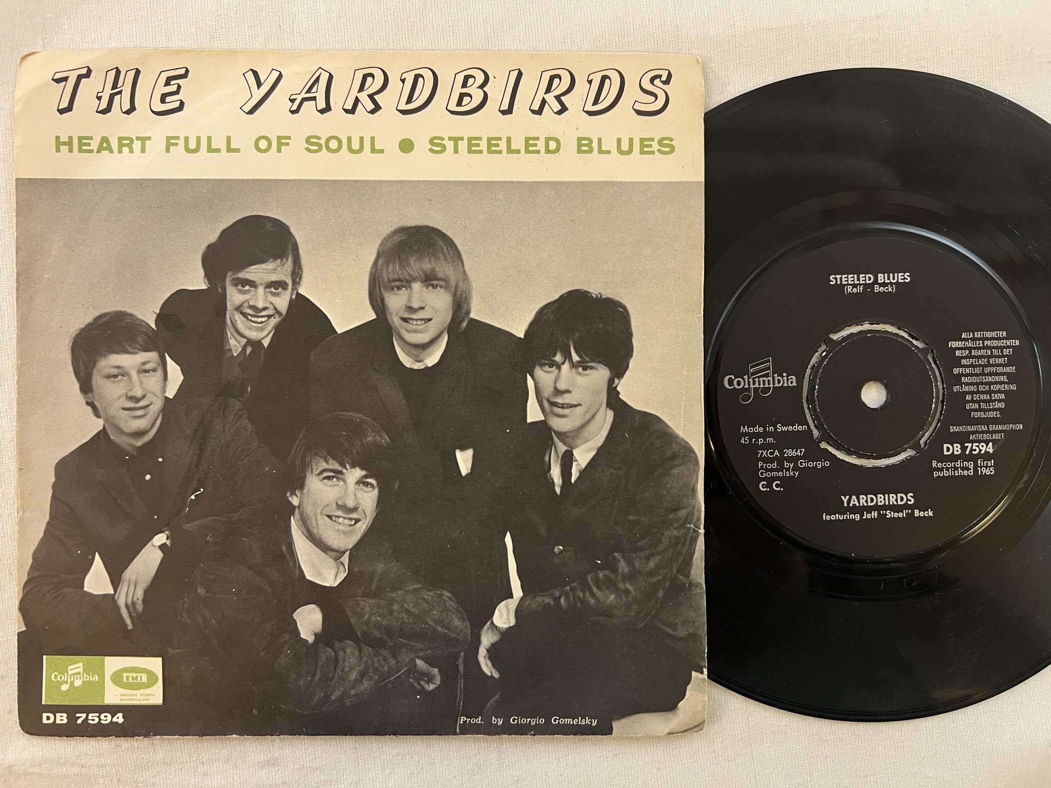 Omslagsbild för skivan YARDBIRDS heart full of soul 7"single -65 Swe COLUMBIA DB 7594