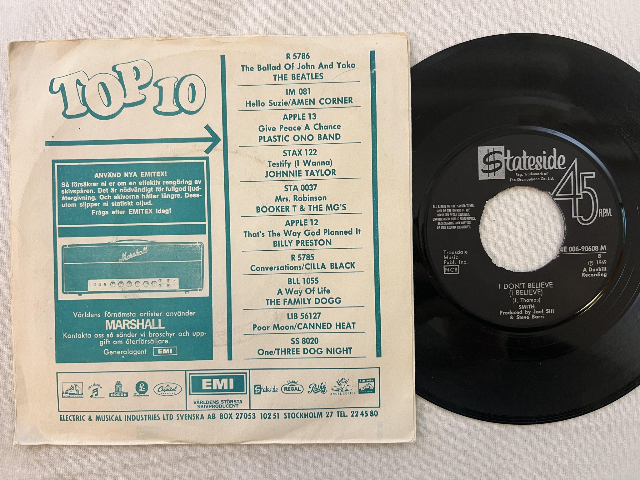 Omslagsbild för skivan SMITH baby it's you 7"single -69 Swe STATESIDE 4E 006-90608 M