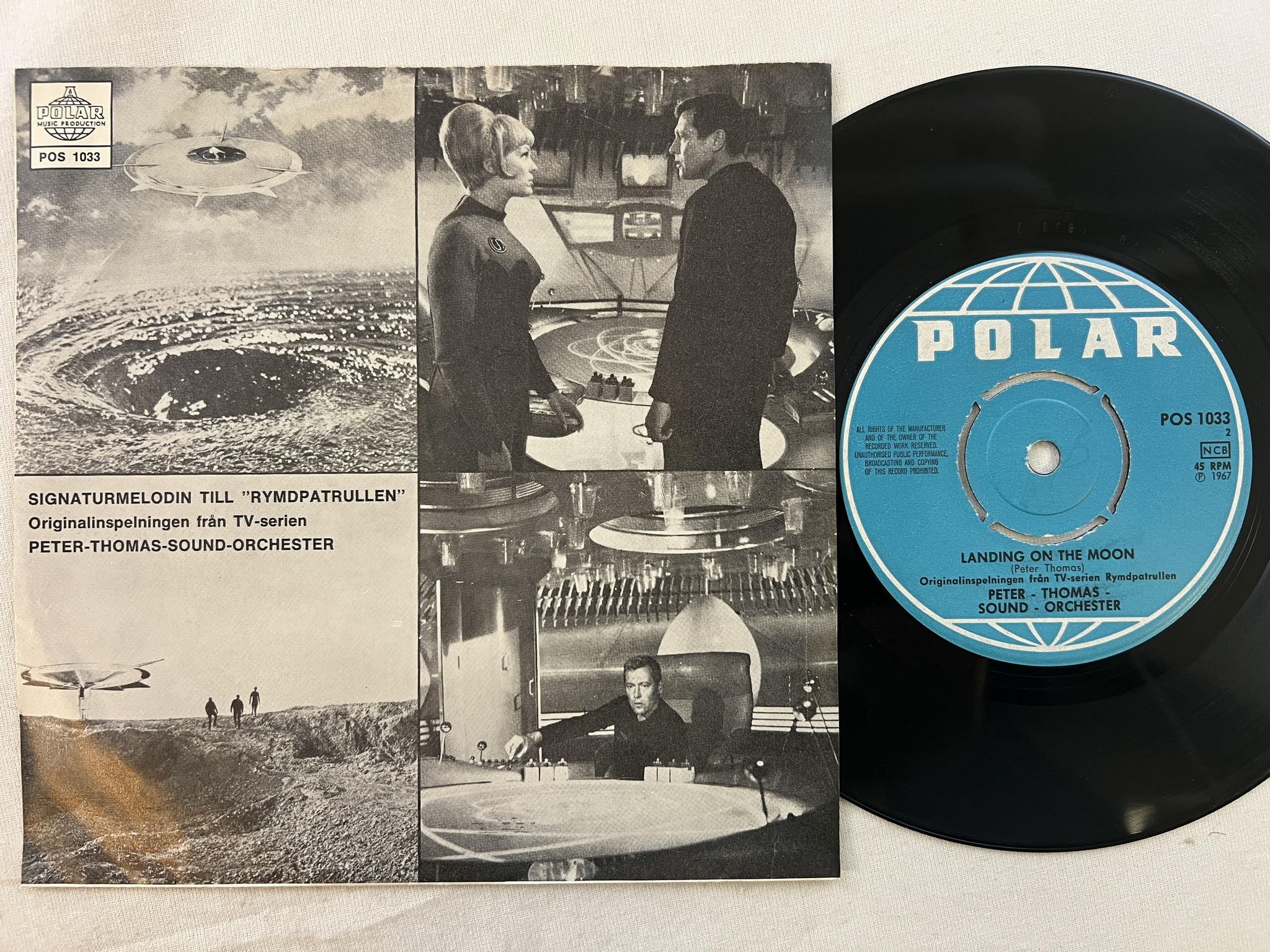 Omslagsbild för skivan PETER THOMAS SOUN ORCHESTER signaturmelodin till "rymdpatrullen" 7" -67 POLAR