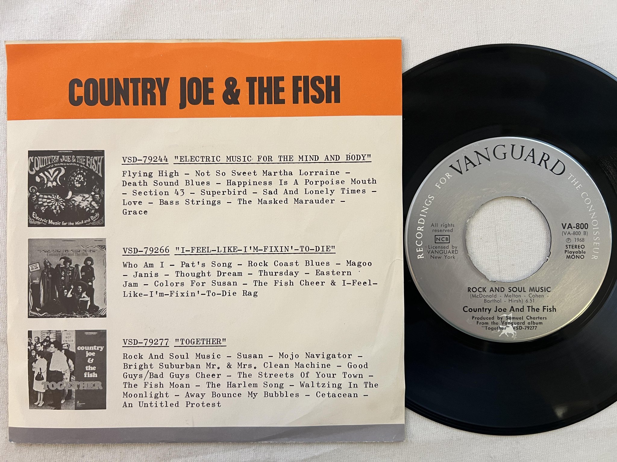 Omslagsbild för skivan COUNTRY JOE & THE FISH I feel like I'm fixin' to die rag 7" -68 ncb VANGUARD