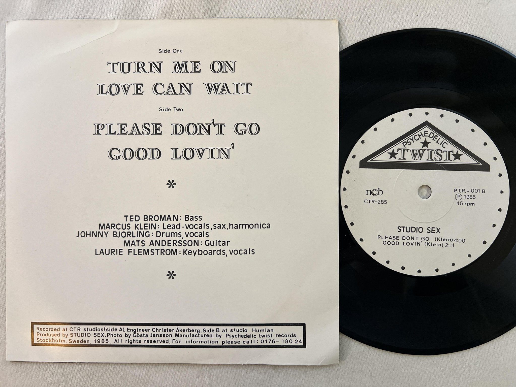 Omslagsbild för skivan STUDIO SEX Turn Me On 7" single -85 Swe PSYCHEDELIC TWIST PTR 001