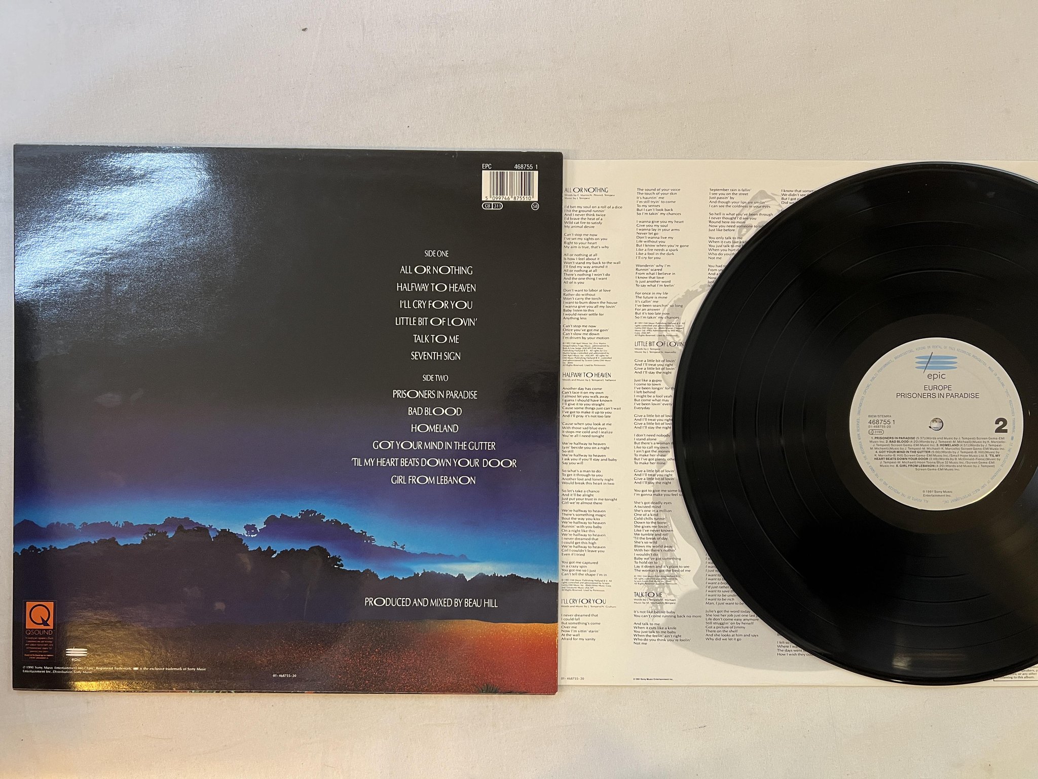 Omslagsbild för skivan EUROPE prisoners in paradise LP -91 Hol EPIC 468755 1