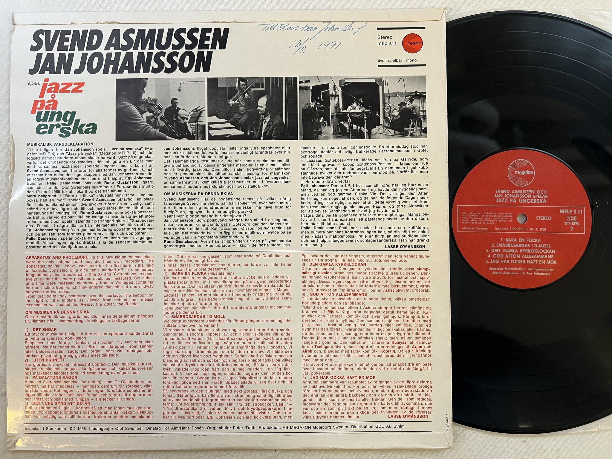 Omslagsbild för skivan JAN JOHANSSON jazz på ungerska LP -68 Swe MEGAFON MFLP S 11