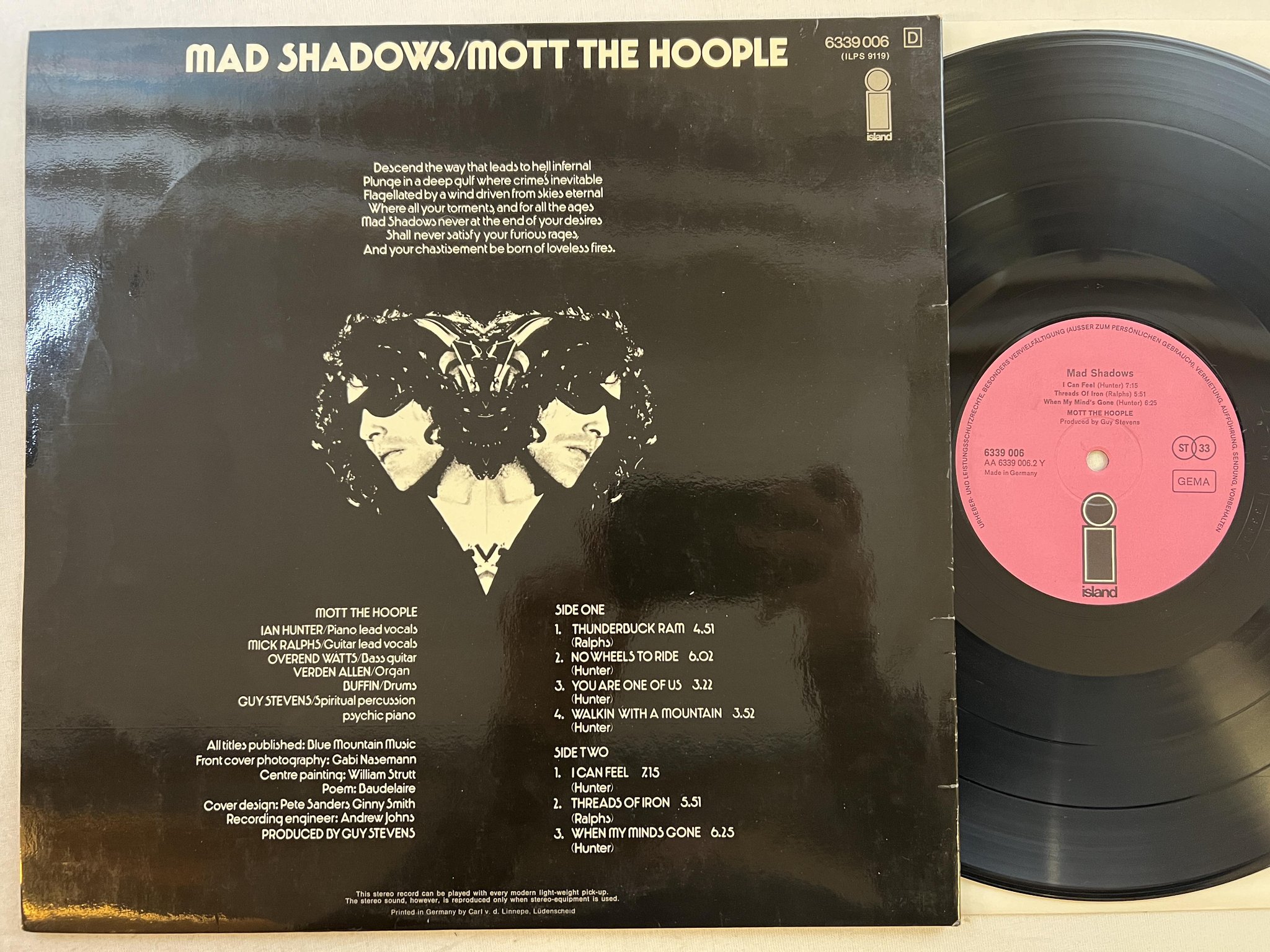 Omslagsbild för skivan MOTT THE HOOPLE mad shadows LP Ger ISLAND 6339 006