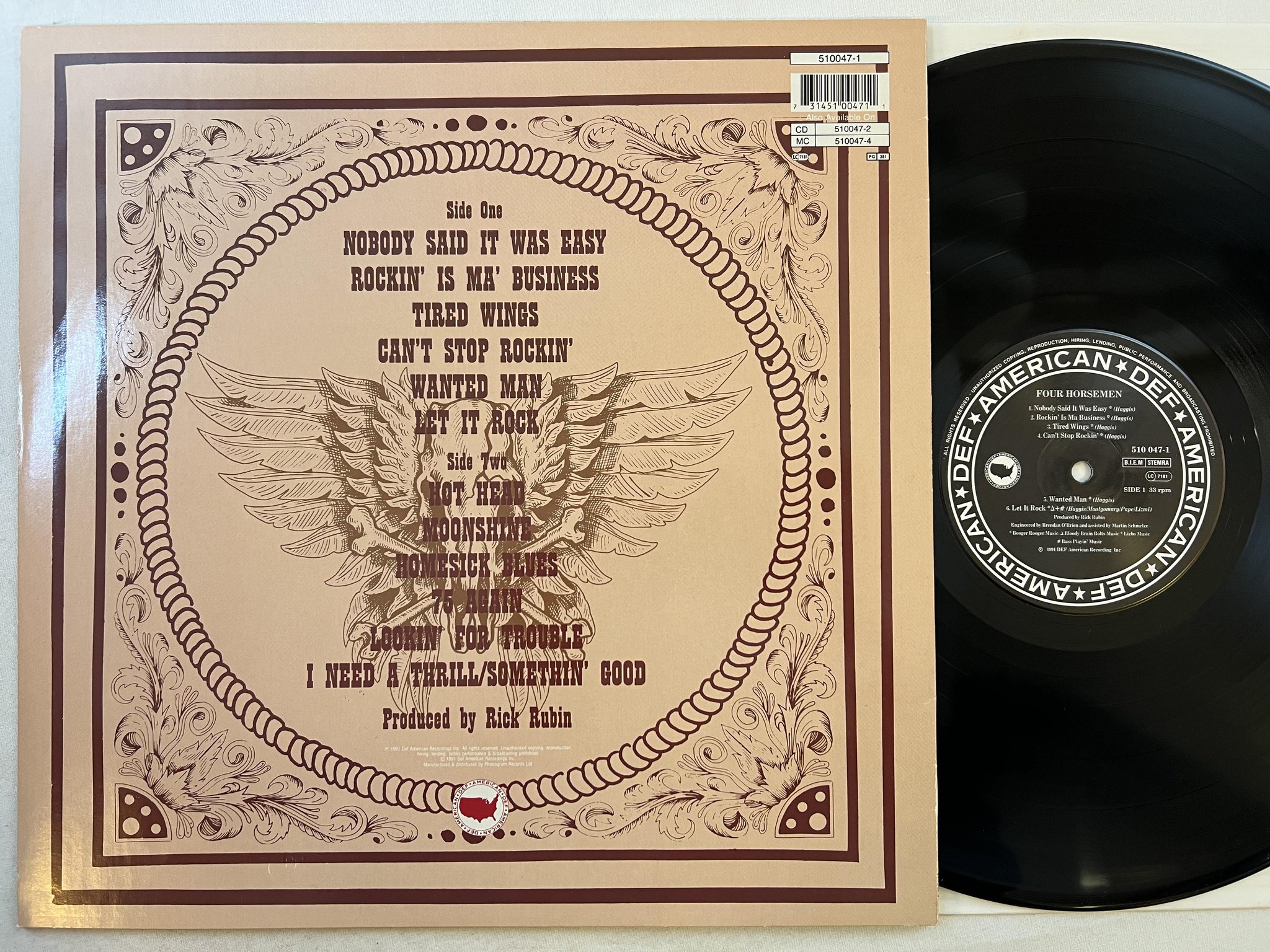 Omslagsbild för skivan THE FOUR HORSEMEN Nobody Said It Was Easy LP -91 EU DEF AMERICAN *** RARE ***