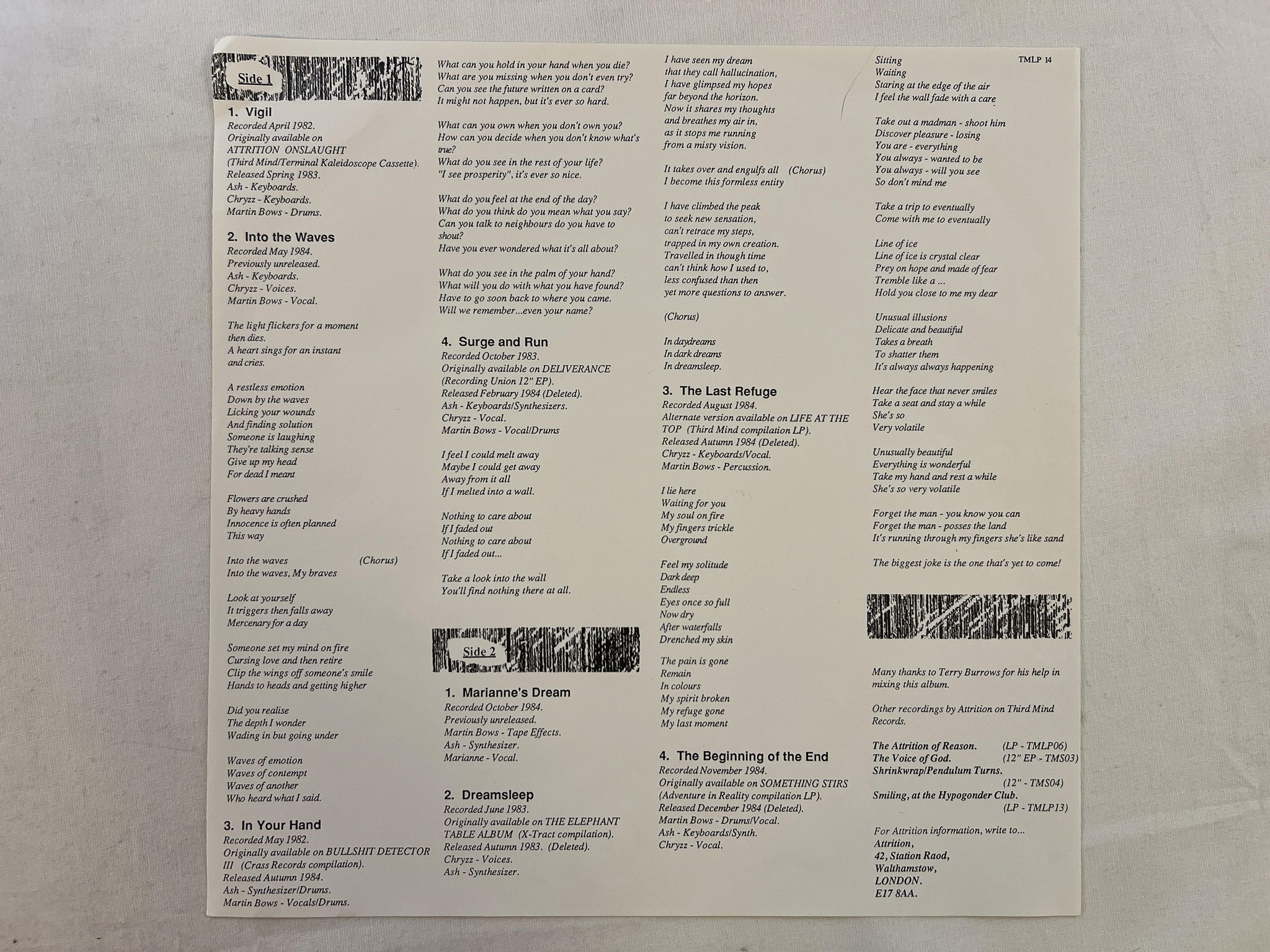 Omslagsbild för skivan ATTRITION the realm of hungry ghosts LP -86 UK THAT MIND TMLP 14